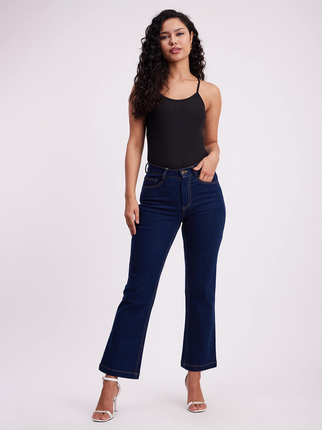 Rib Knit Cami Top - Black