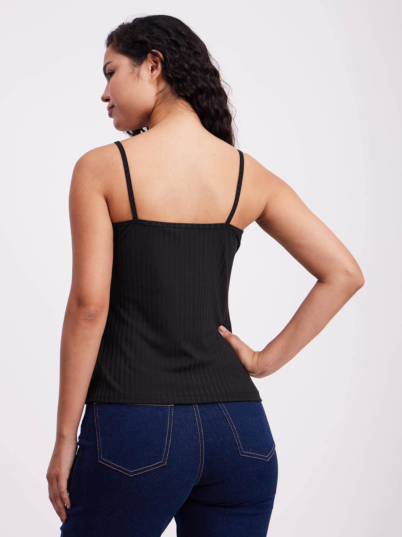 Rib Knit Cami Top - Black