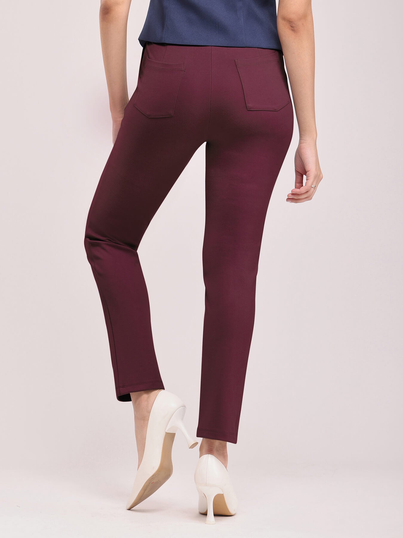 LivIn Straight Fit Cropped Pants - Maroon