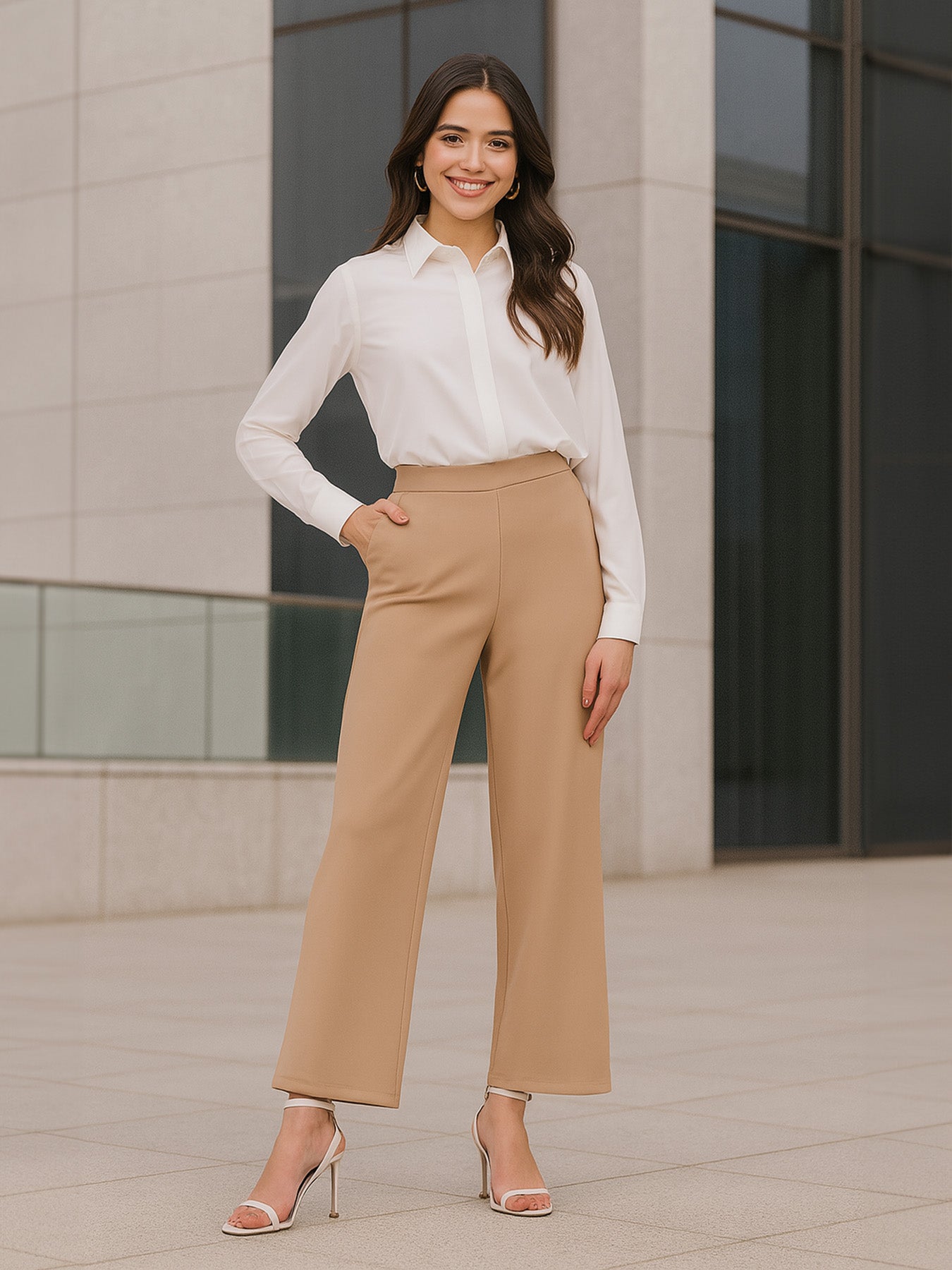 LivIn Wide Leg Pants - Beige