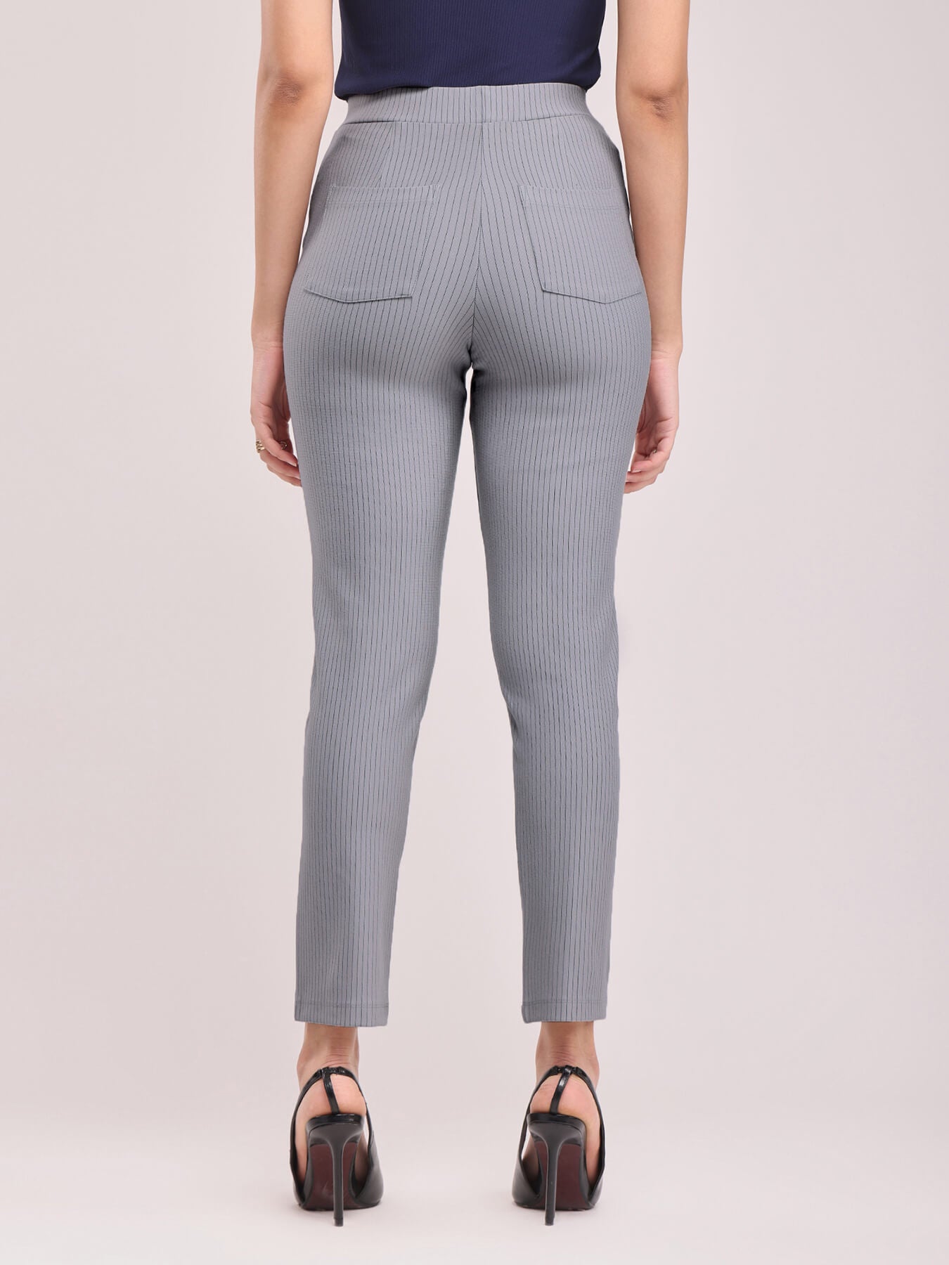 LivIn Striped Straight Pants - Grey