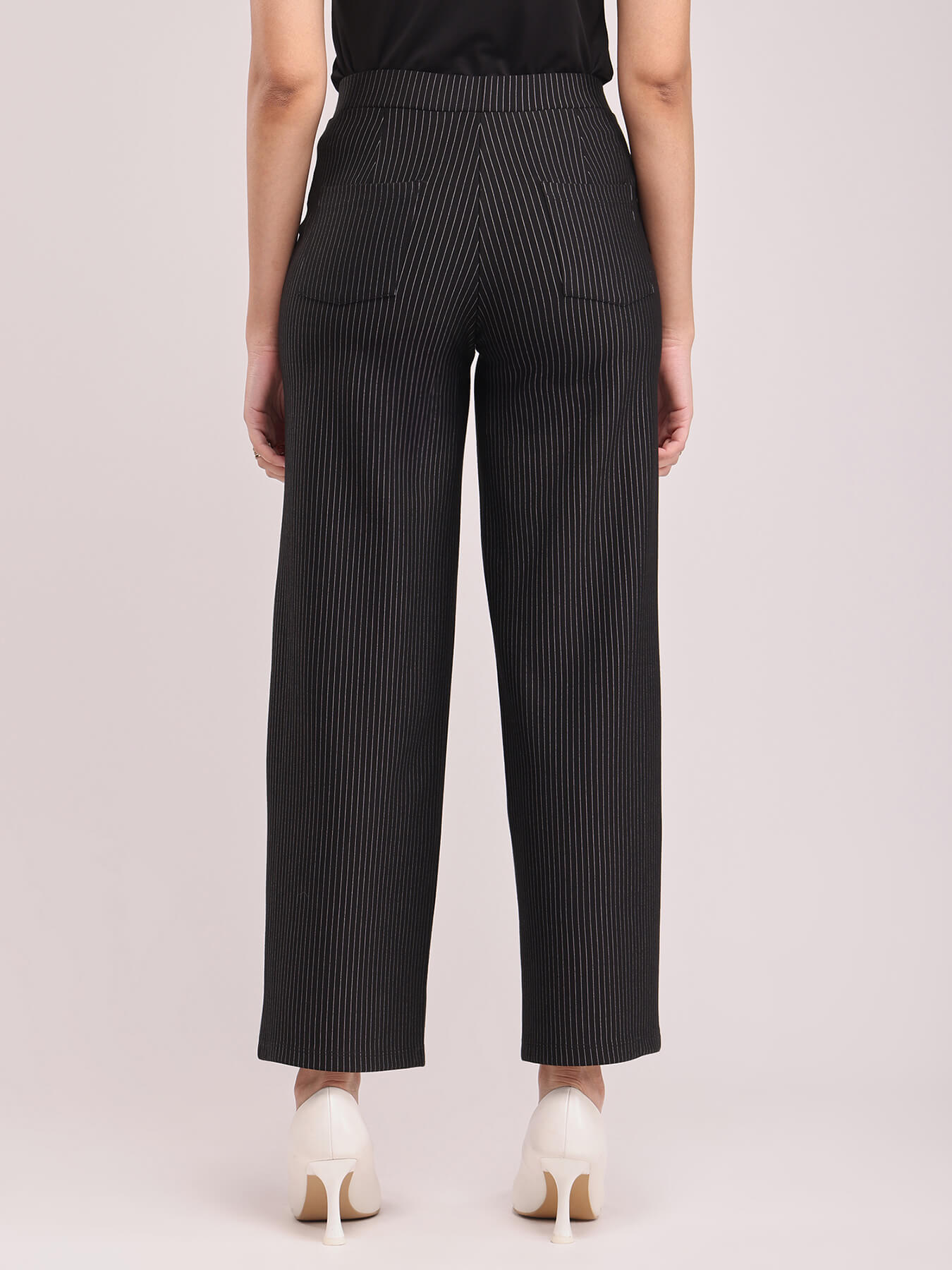 LivIn Striped Wide Leg Pants - Black
