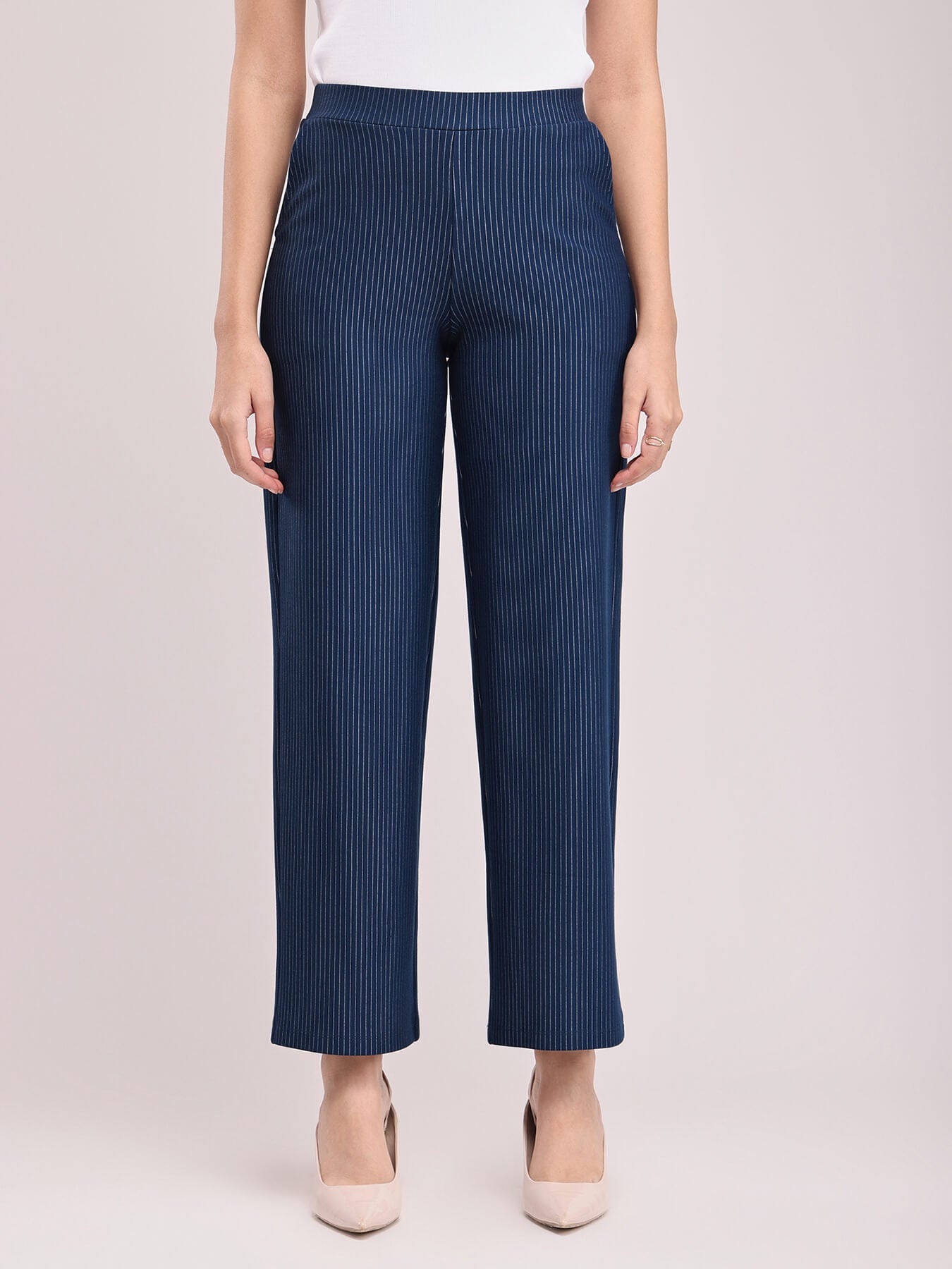 LivIn Striped Wide Leg Pants - Navy