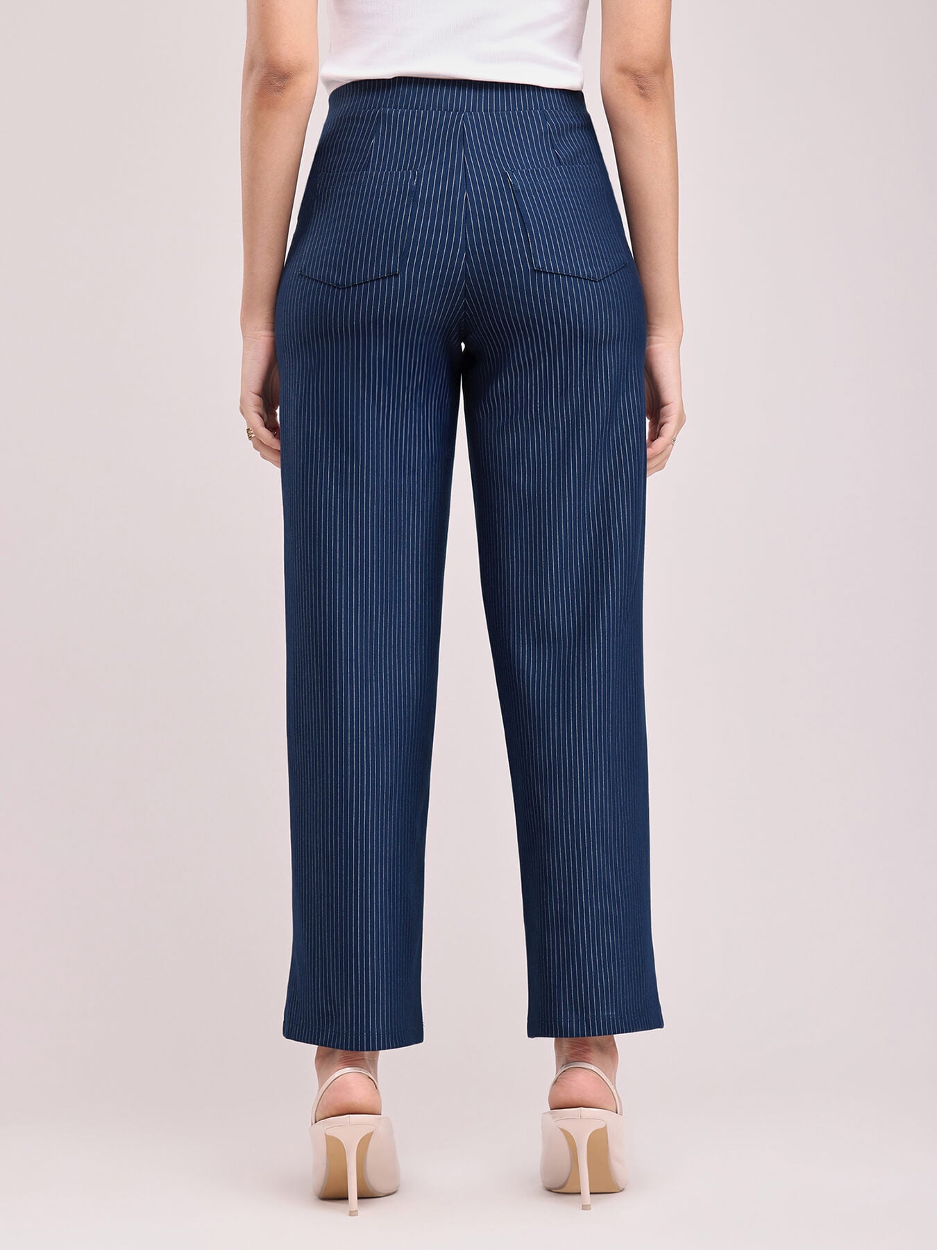 LivIn Striped Wide Leg Pants - Navy