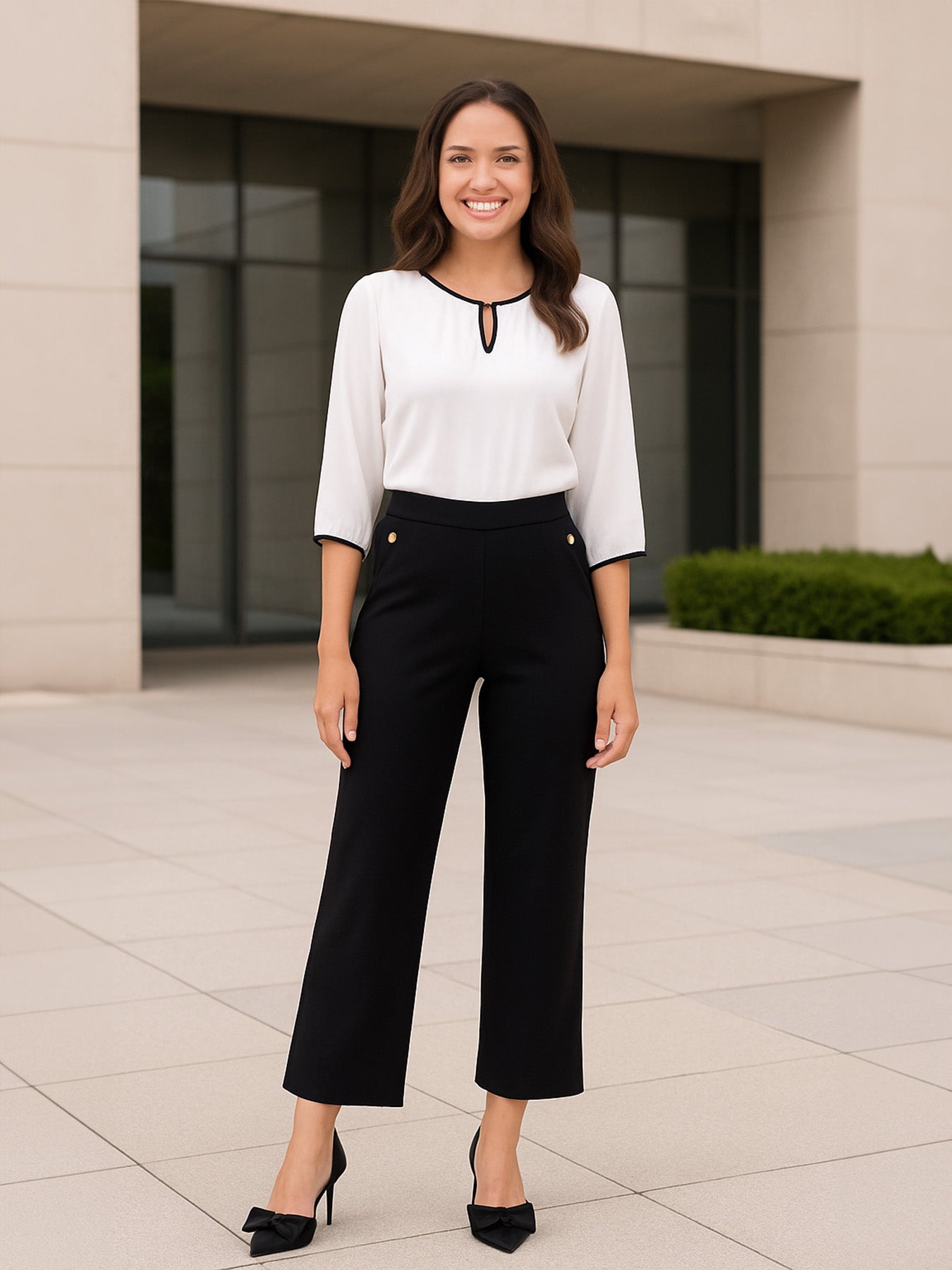 LivIn Wide Leg Pants With Buttons- Black