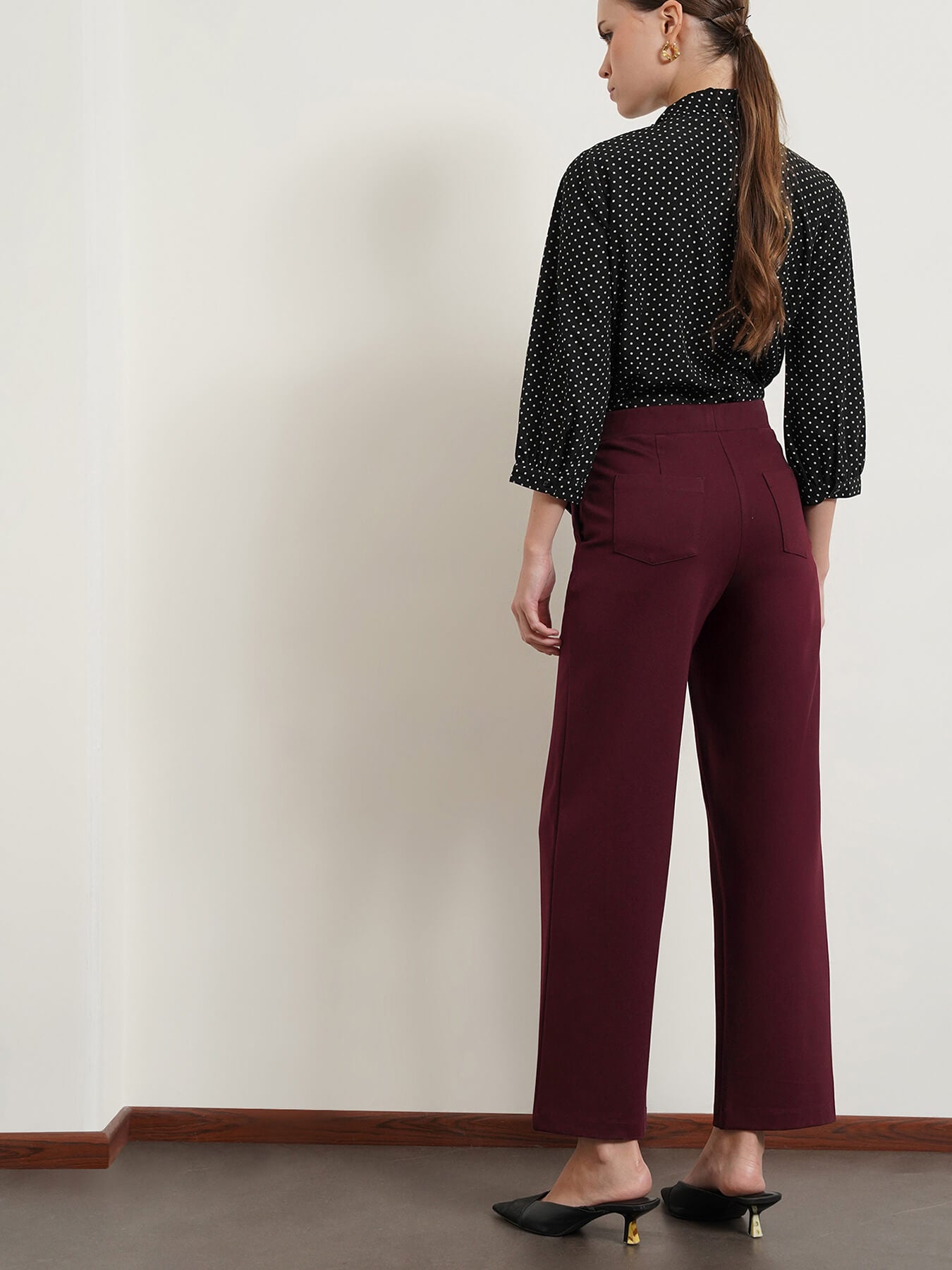 LivIn Wide Leg Pants With Buttons - Maroon