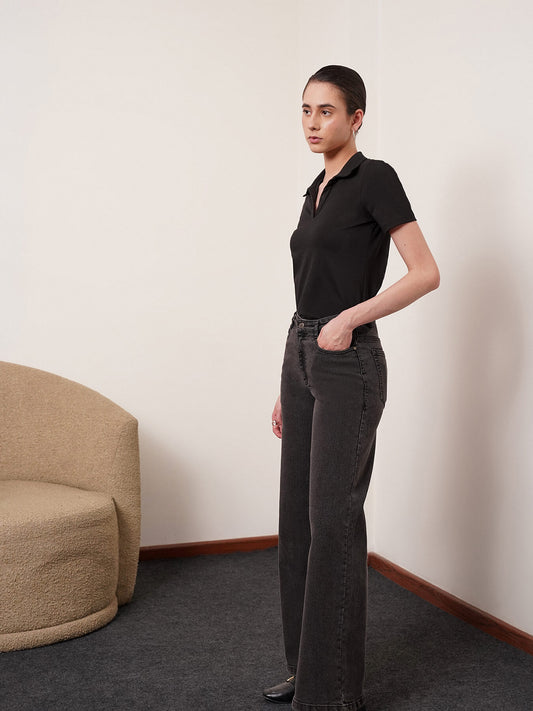 4 Way Stretch Collared LivIn T-shirt - Black