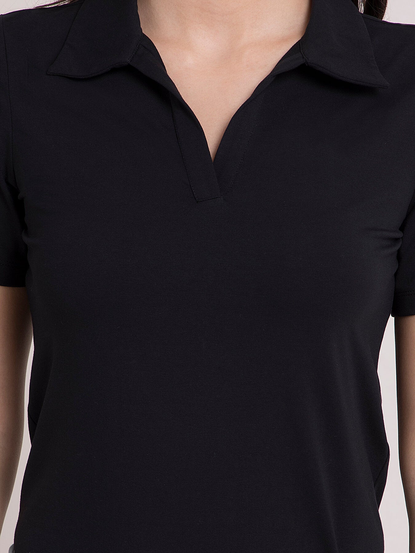 4 Way Stretch Collared LivIn T-shirt - Black