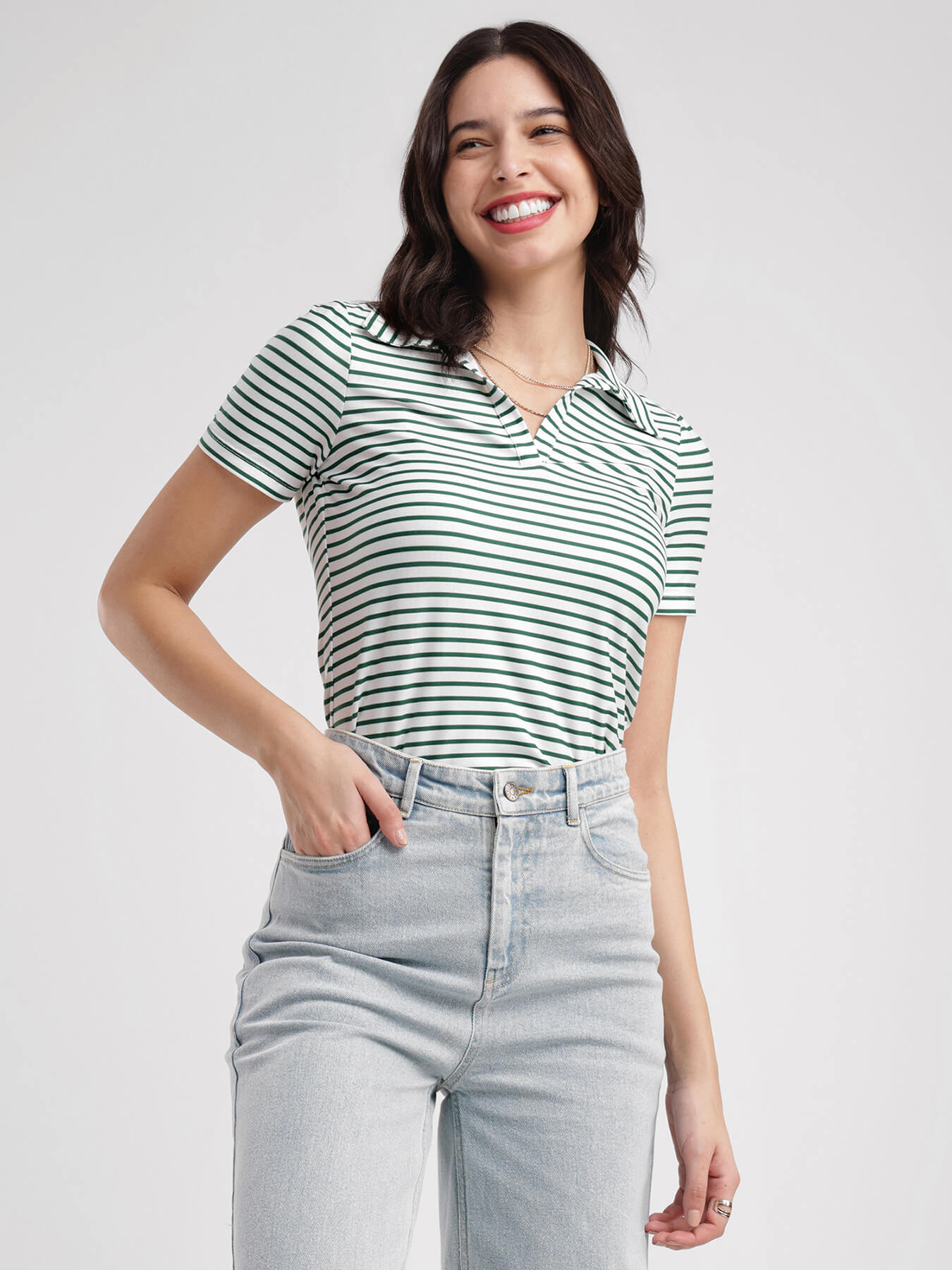 Striped Knitted T-Shirt - White And Green