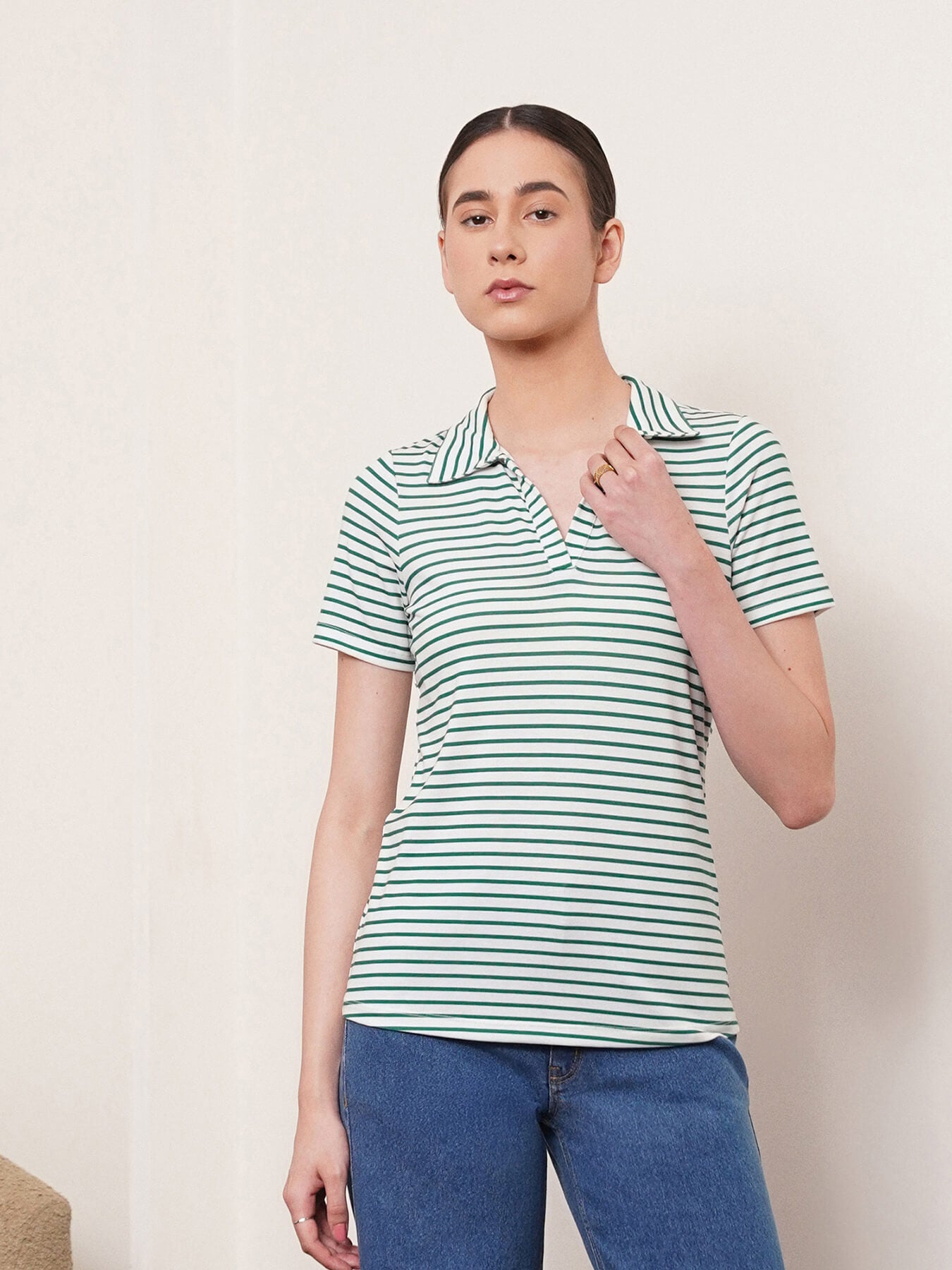 Striped Knitted T-Shirt - White And Green