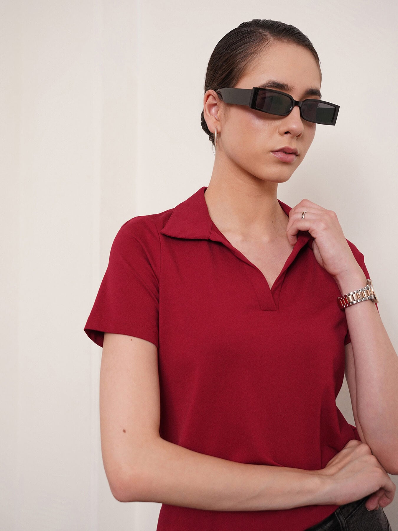 4 Way Stretch Collared LivIn T-shirt - Maroon