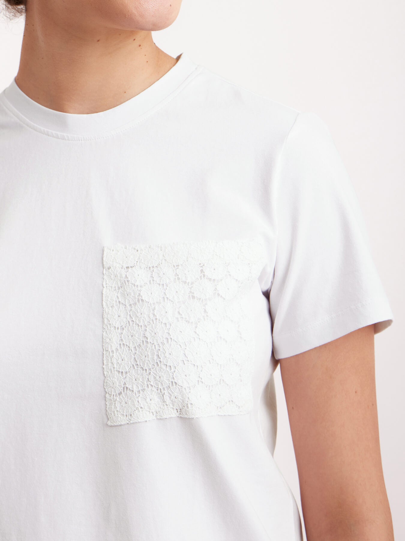 Single Jersey Schiffli Pocket Tee - White