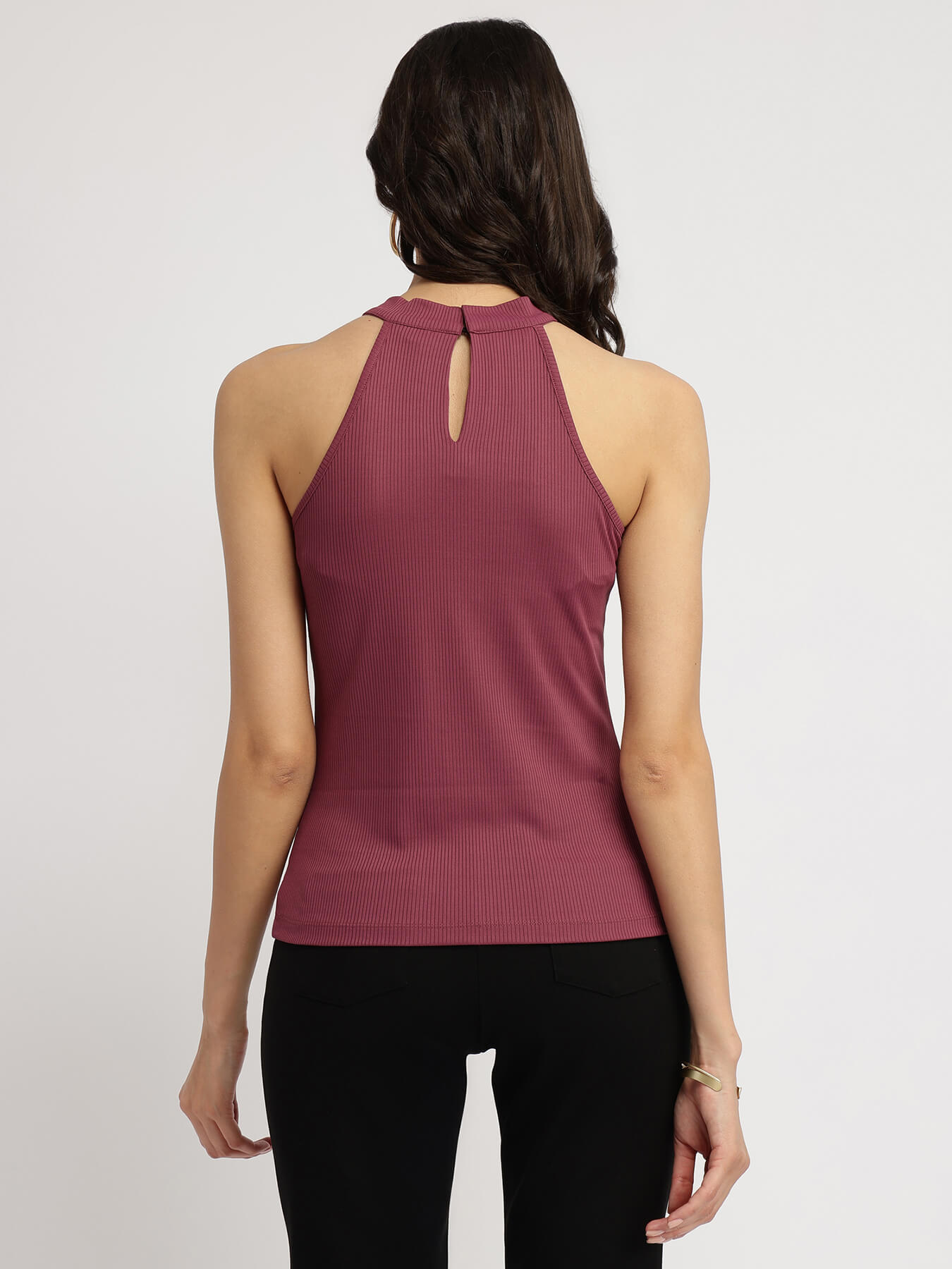 Halter Neck Knit Top - Mauve