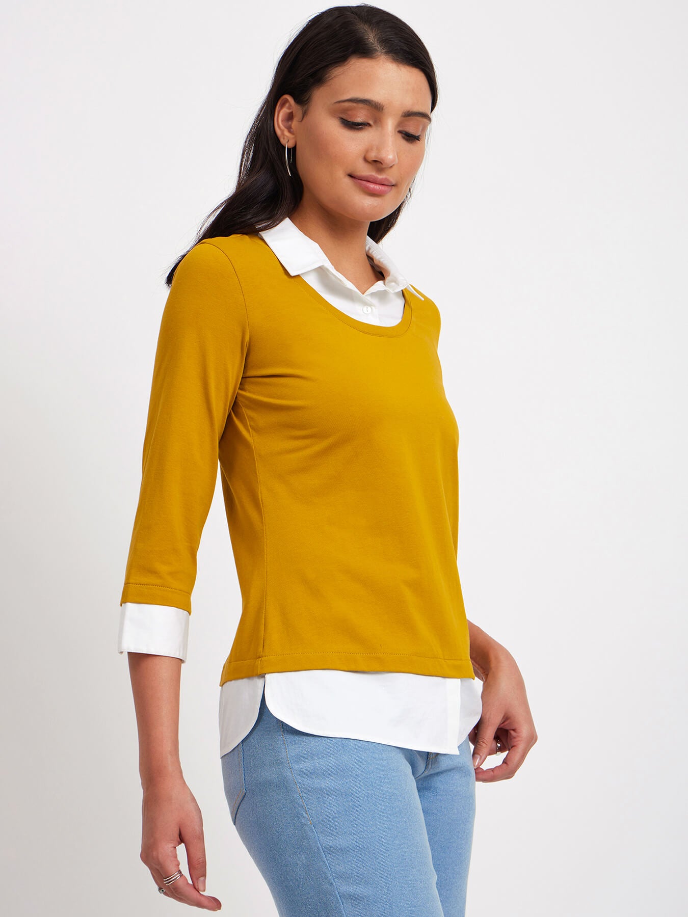 Cotton Colour Block Tee - Mustard And White