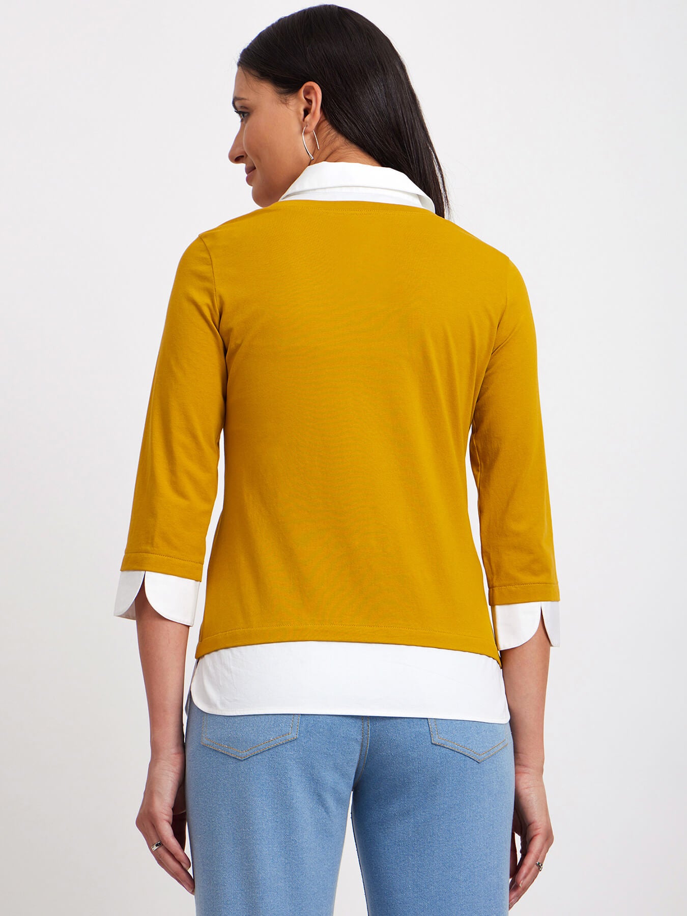 Cotton Colour Block Tee - Mustard And White