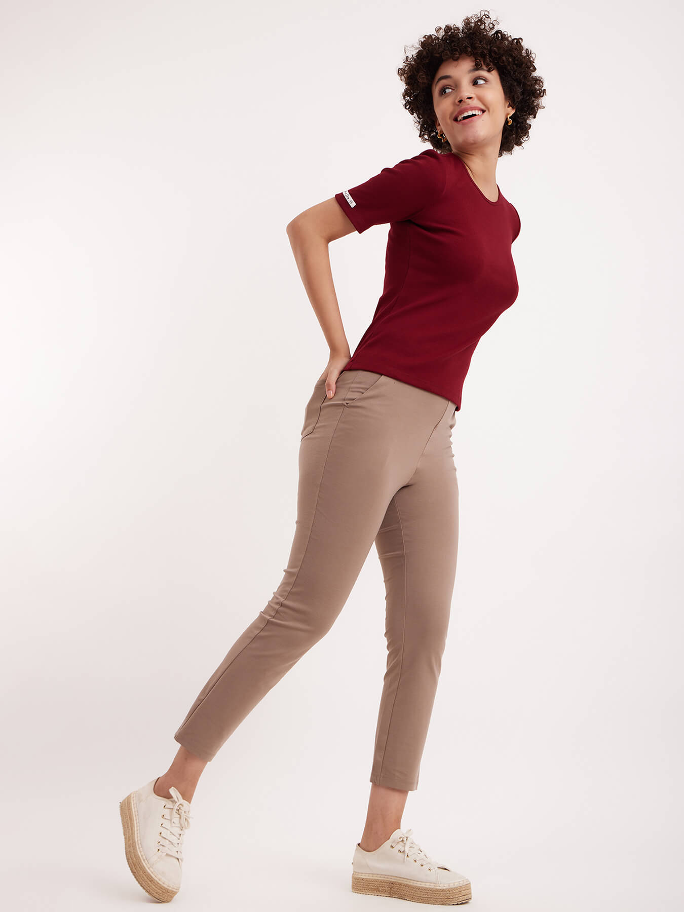 Stretchable Round Neck LivIn T Shirt - Maroon