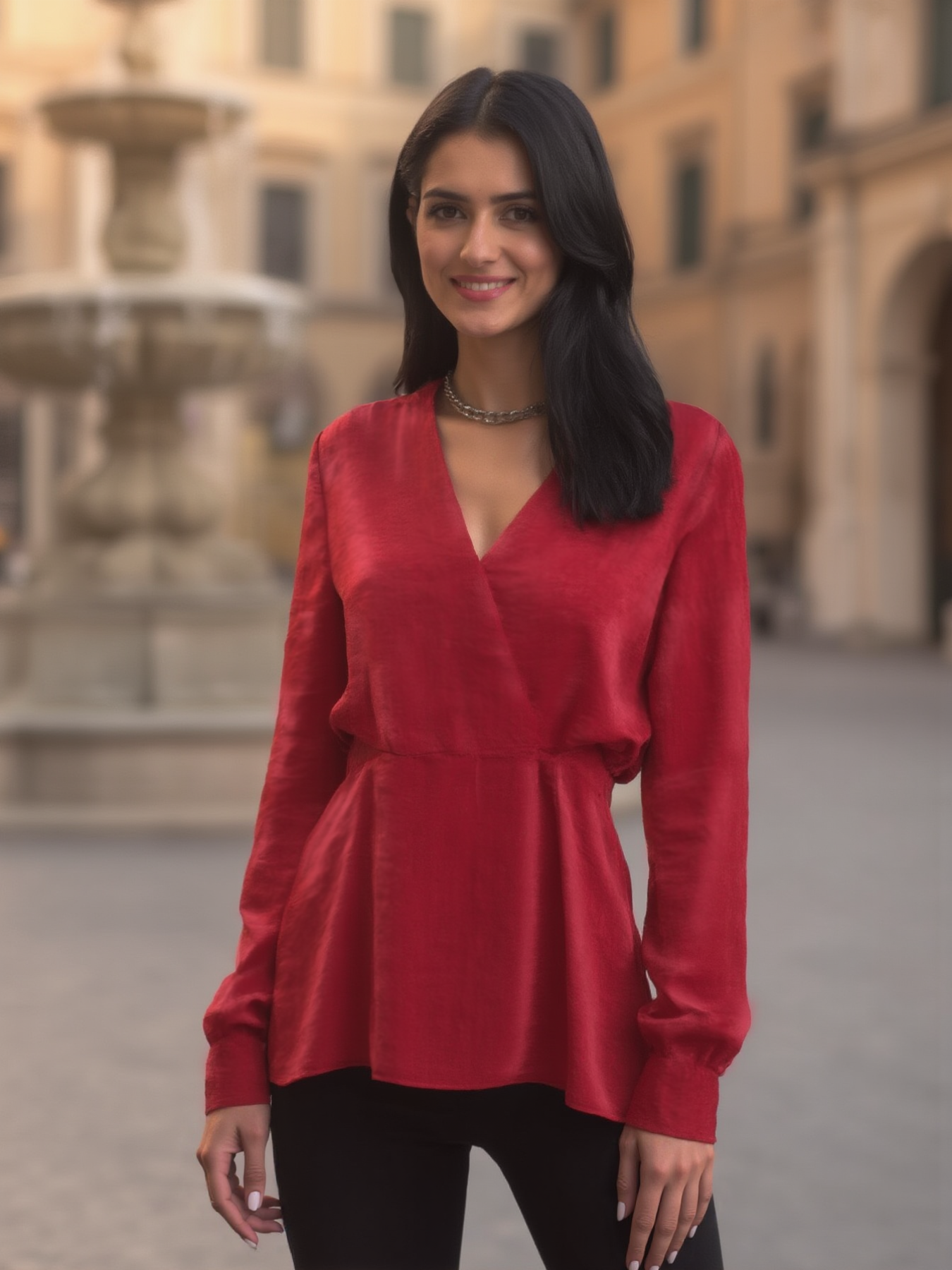 Satin Wrap Top - Red