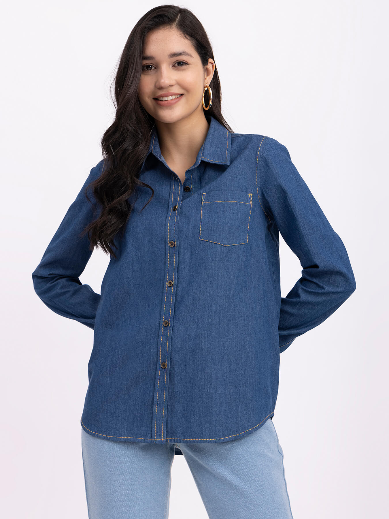 Denim Collared Shirt - Navy Blue