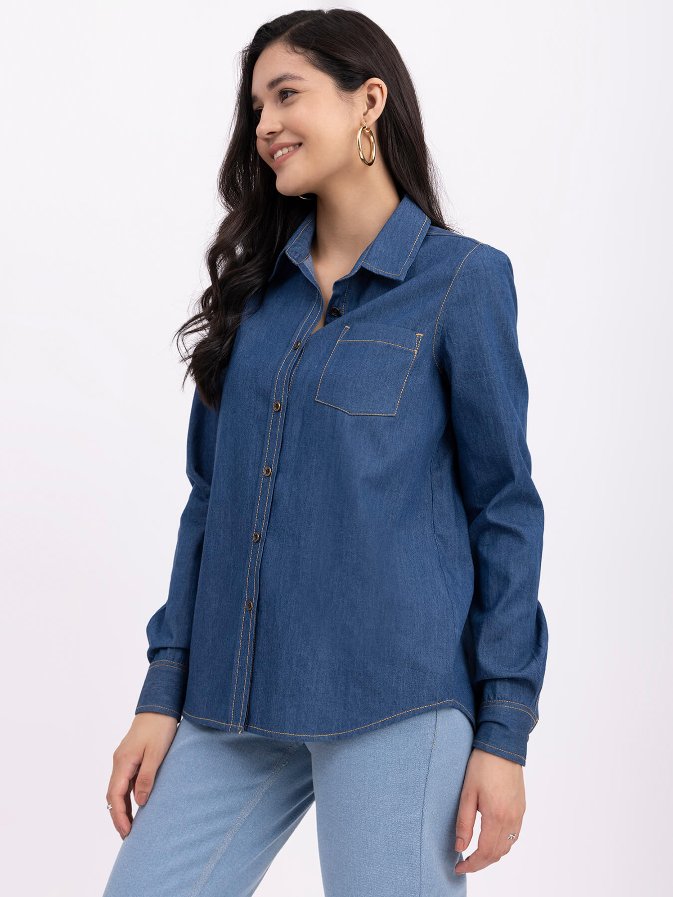 Denim Collared Shirt - Navy Blue