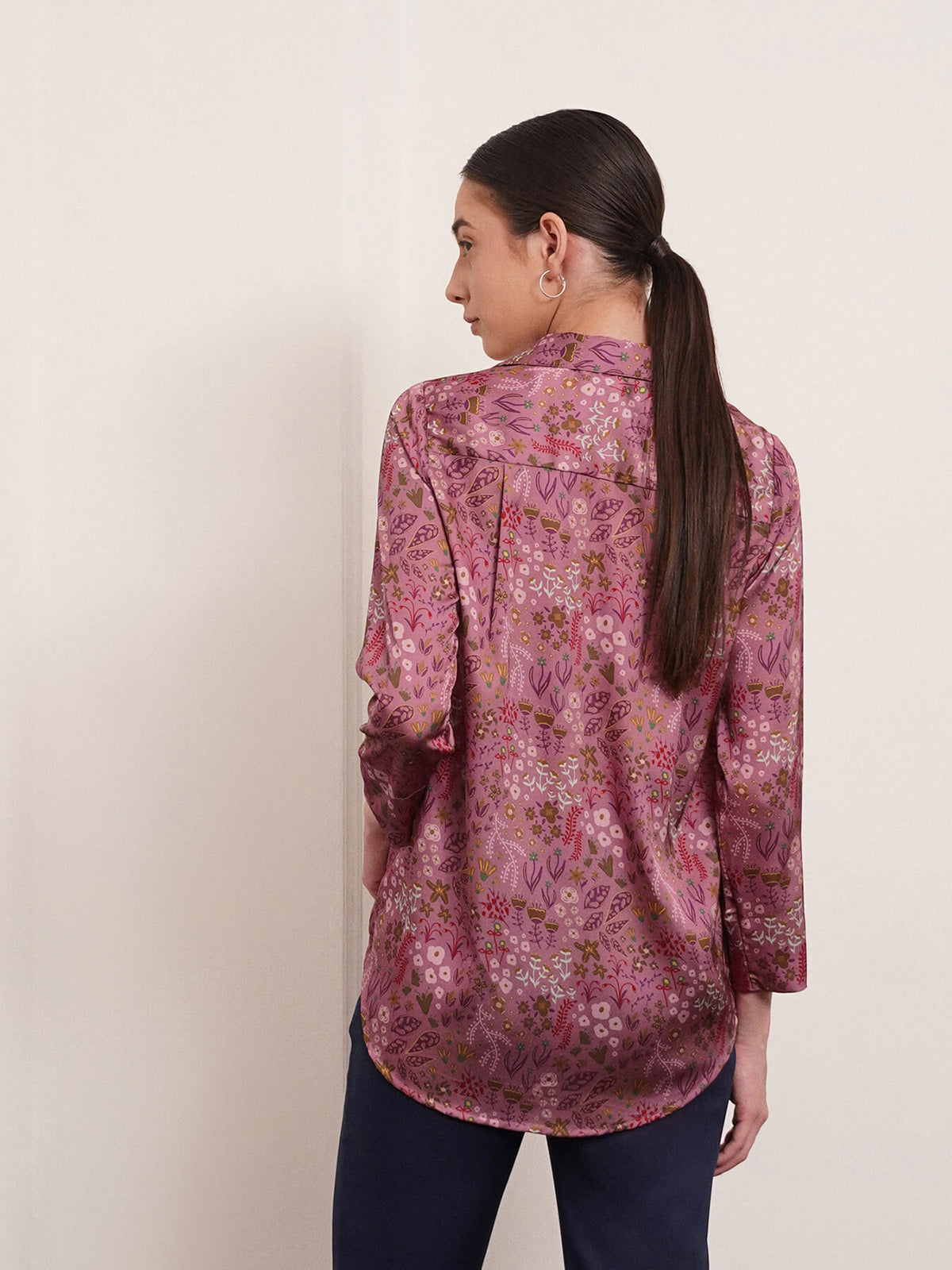 Satin Floral Shirt - Purple