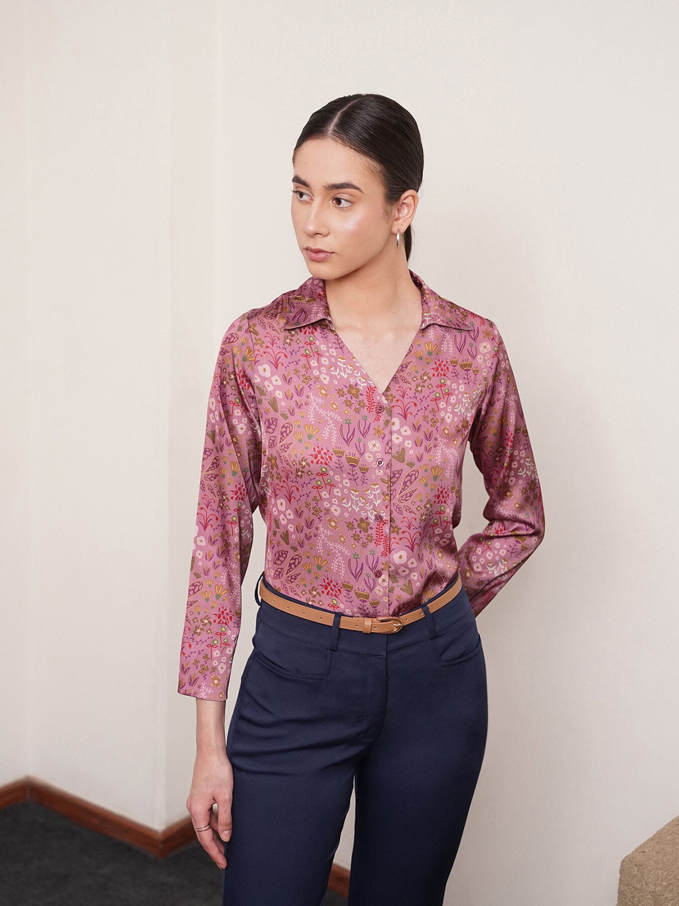 Satin Floral Shirt - Purple