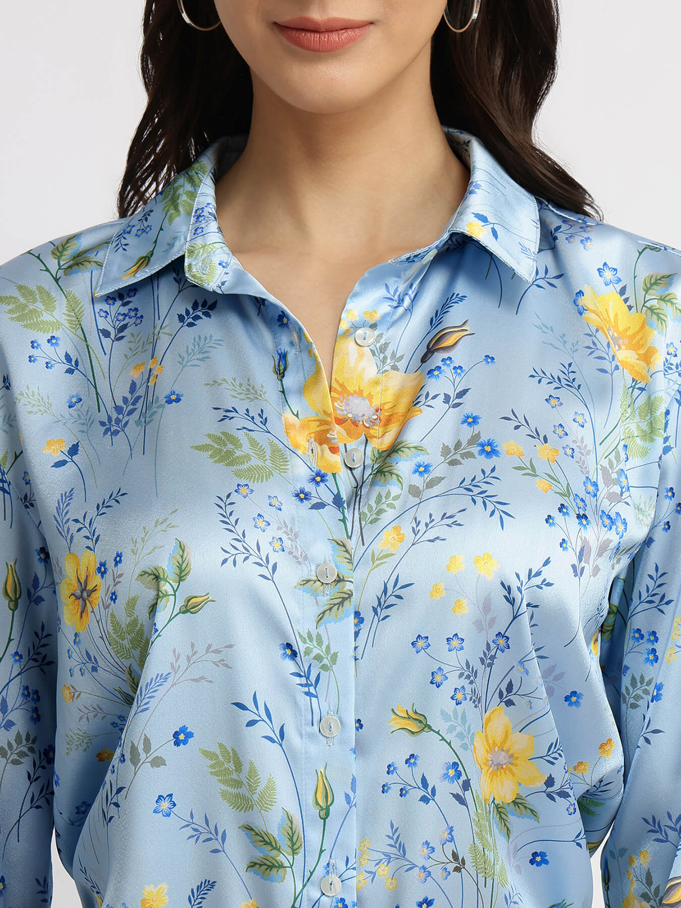 Satin Floral Shirt - Blue