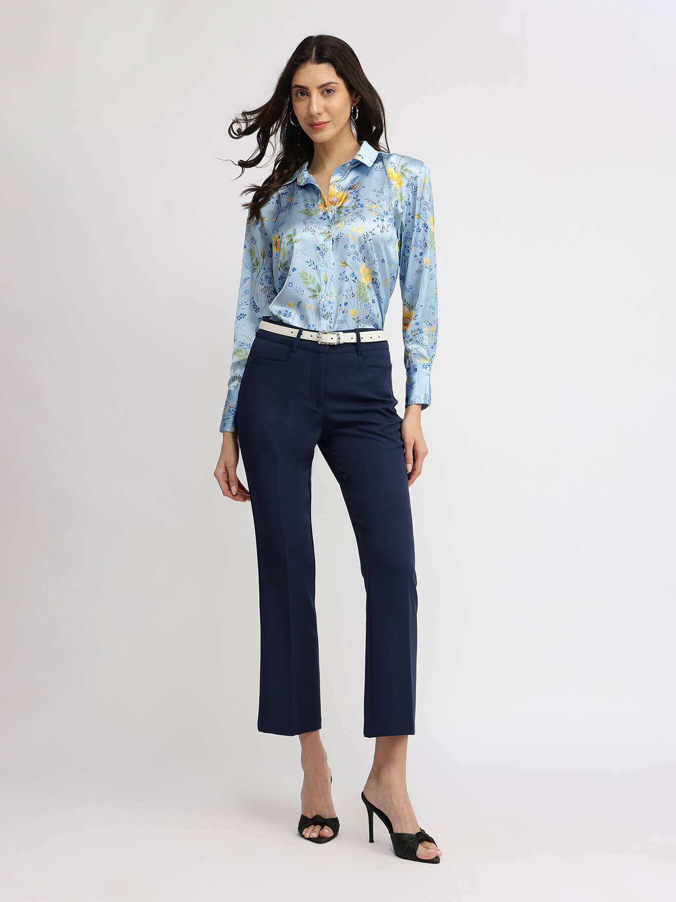 Satin Floral Shirt - Blue