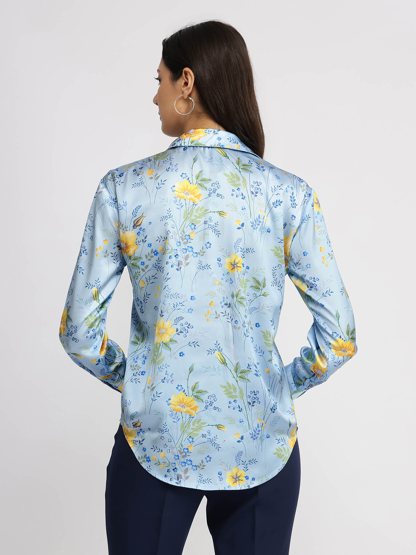 Satin Floral Shirt - Blue