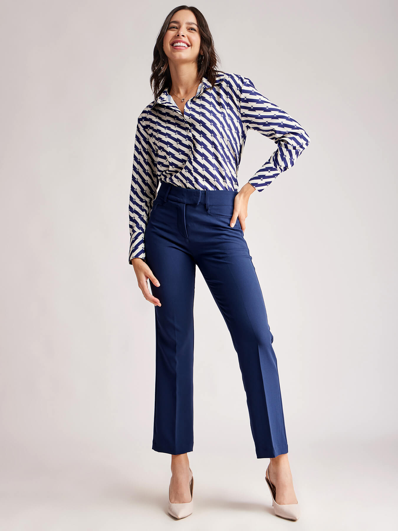 Geometric Print Shirt - Blue And Off-White