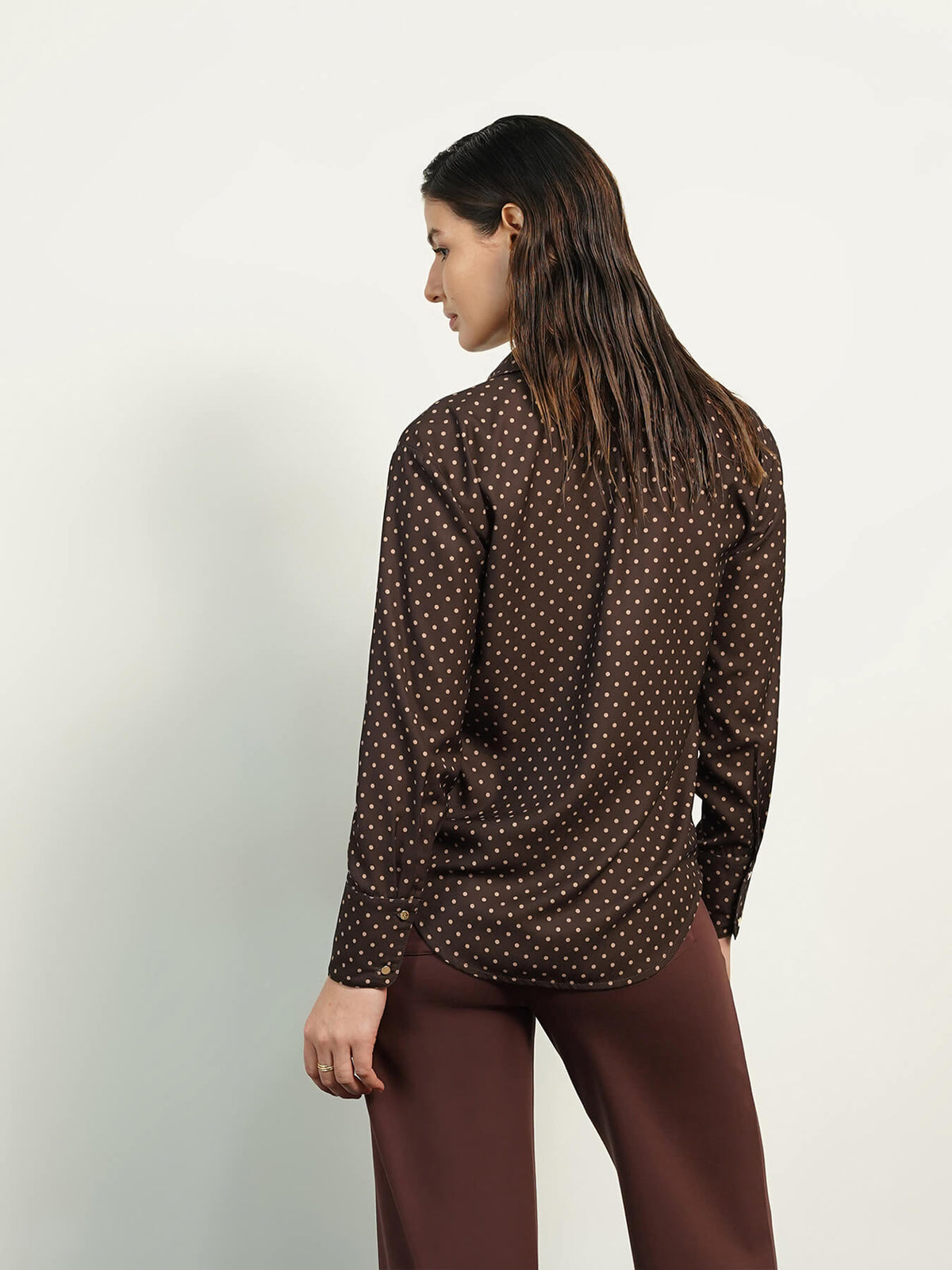 Anti-gape Polka Shirt- Brown