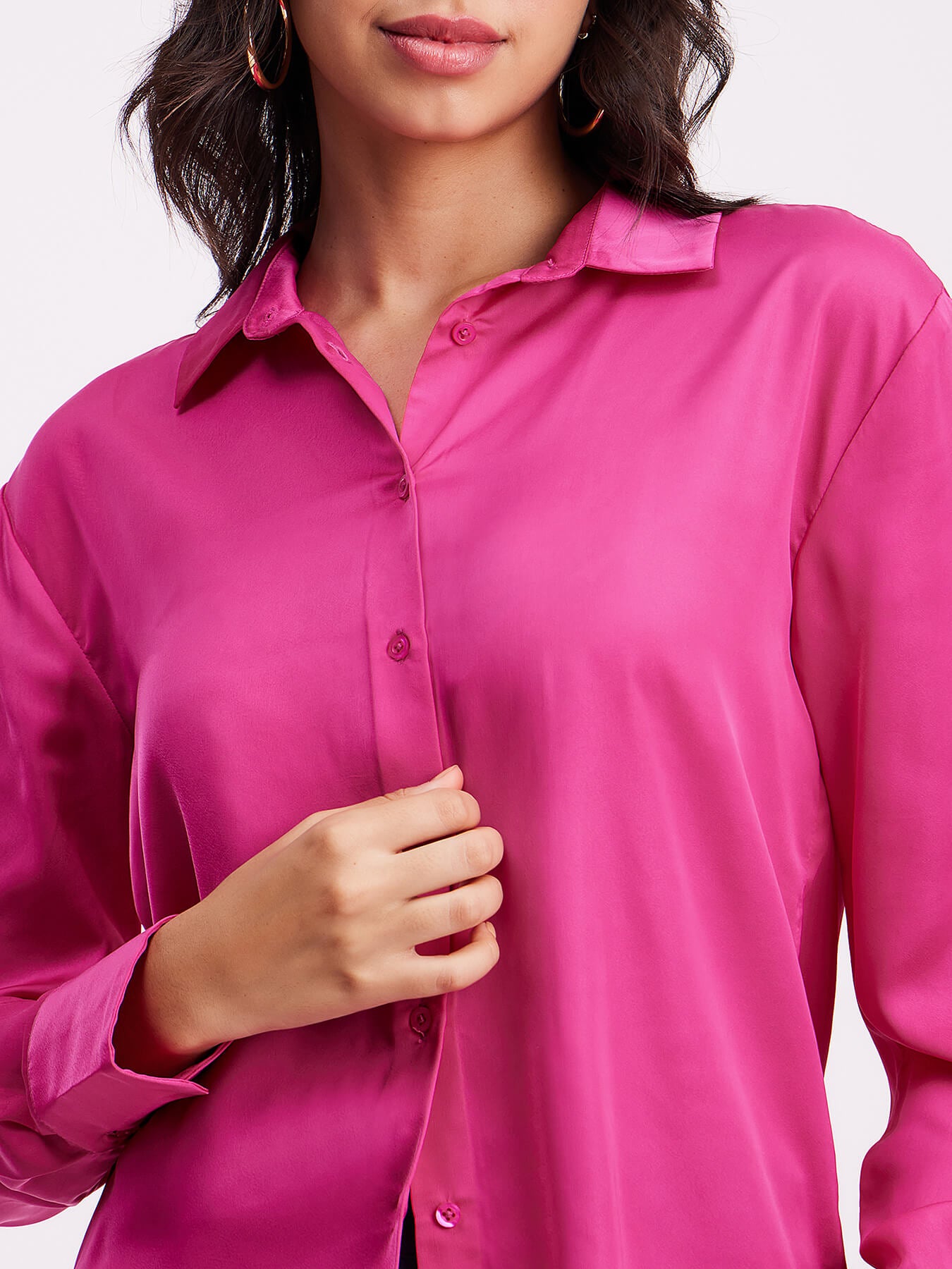 Satin Collared Shirt - Fuchsia