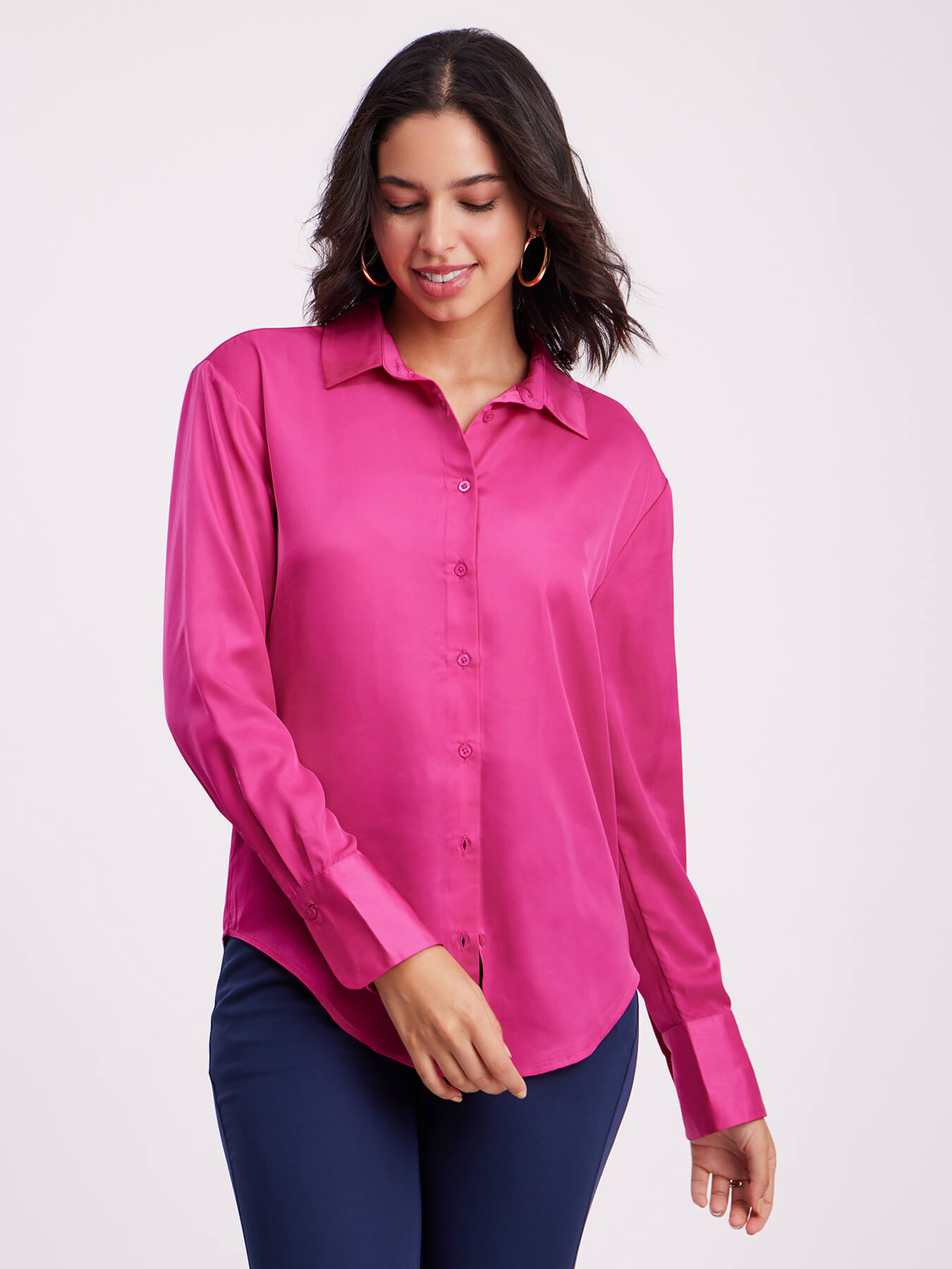 Satin Collared Shirt - Fuchsia