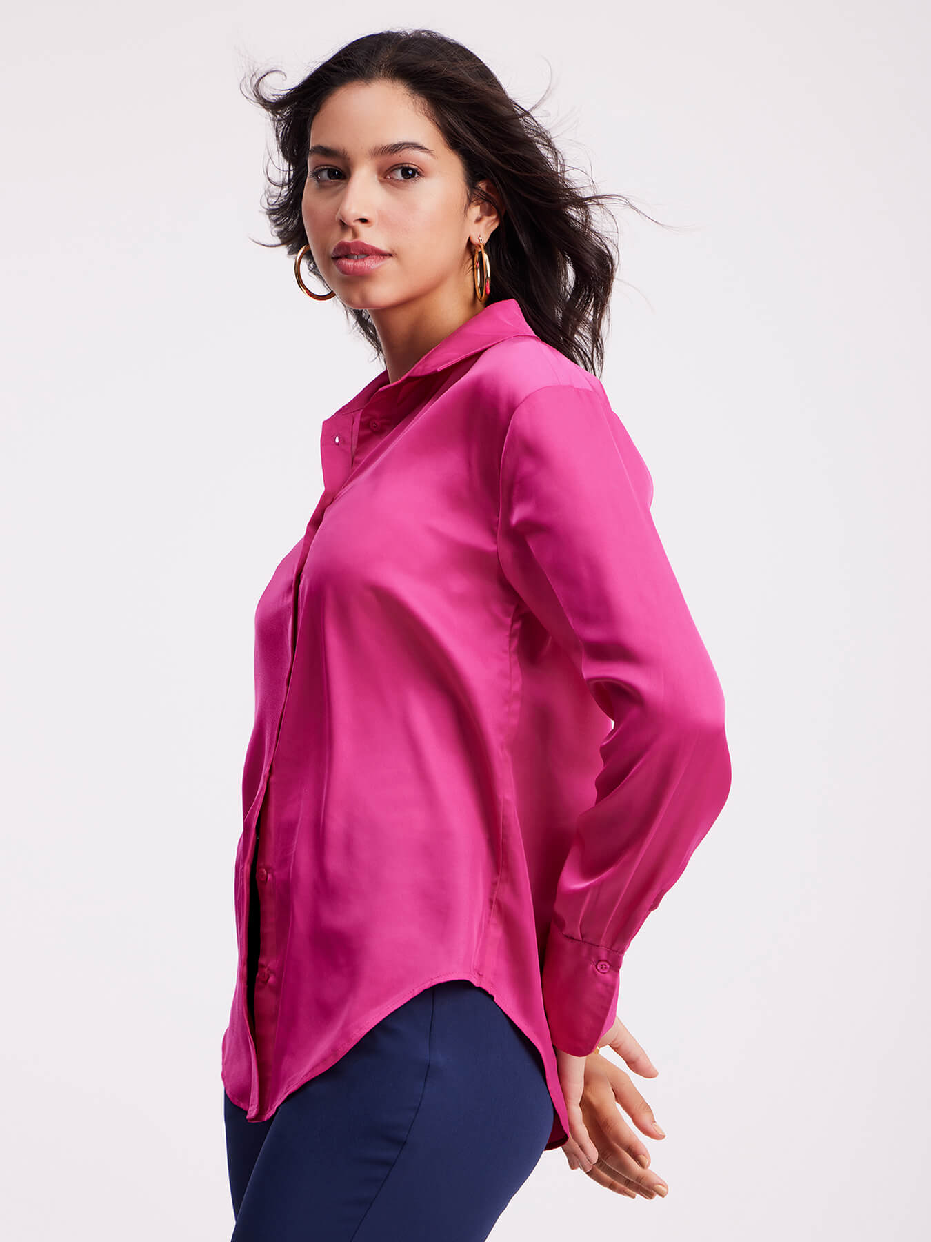 Satin Collared Shirt - Fuchsia
