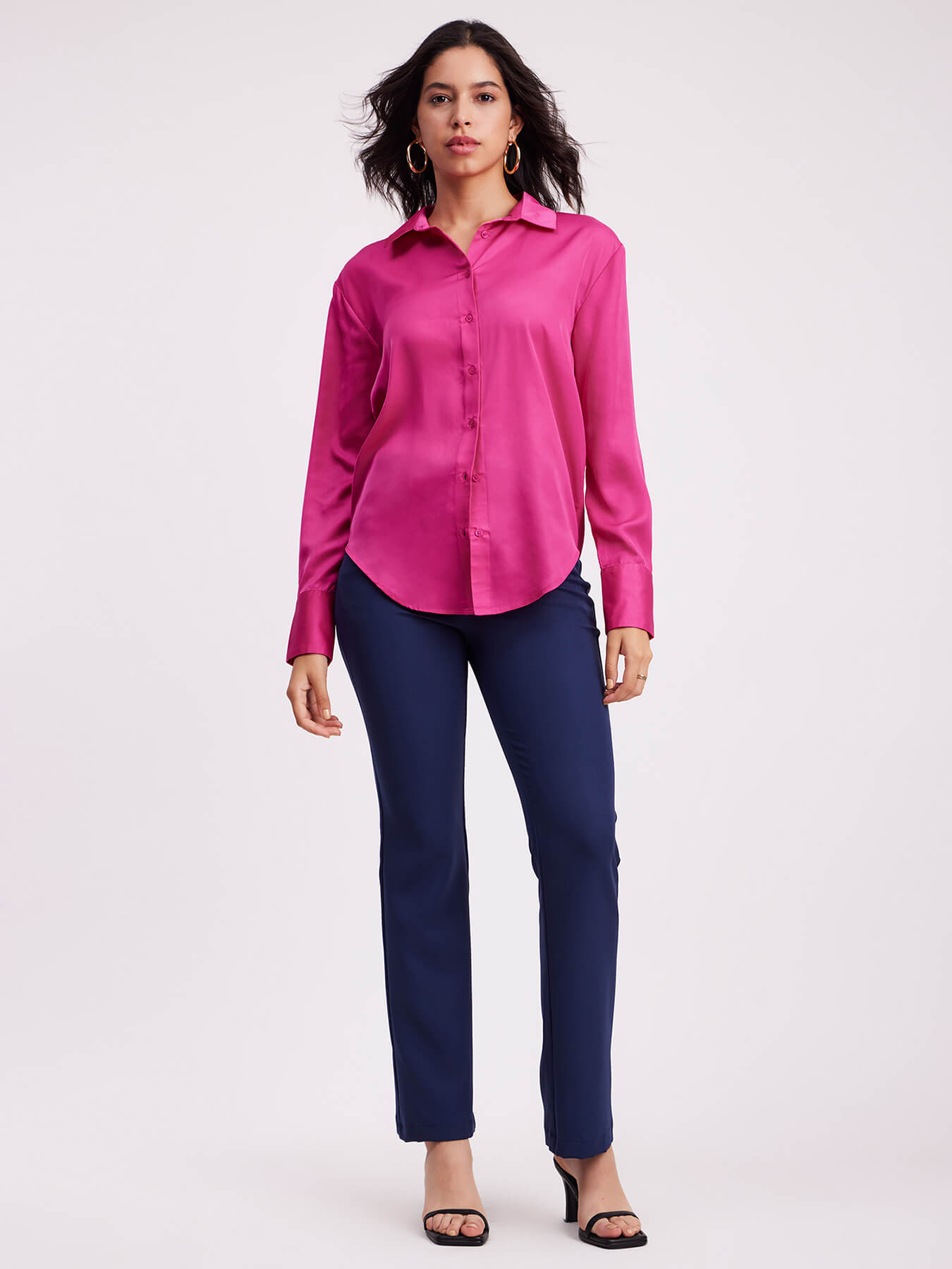 Satin Collared Shirt - Fuchsia