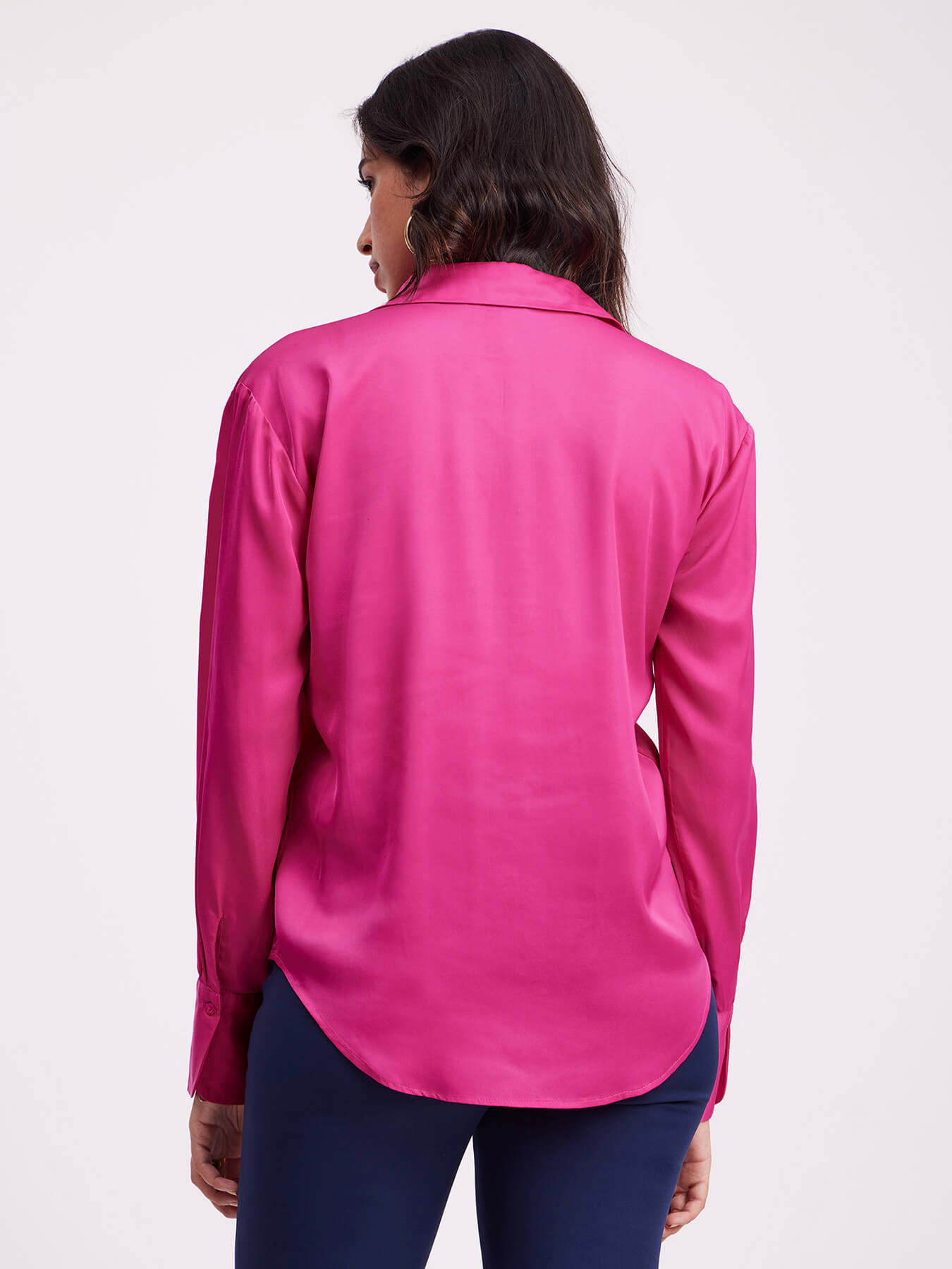 Satin Collared Shirt - Fuchsia