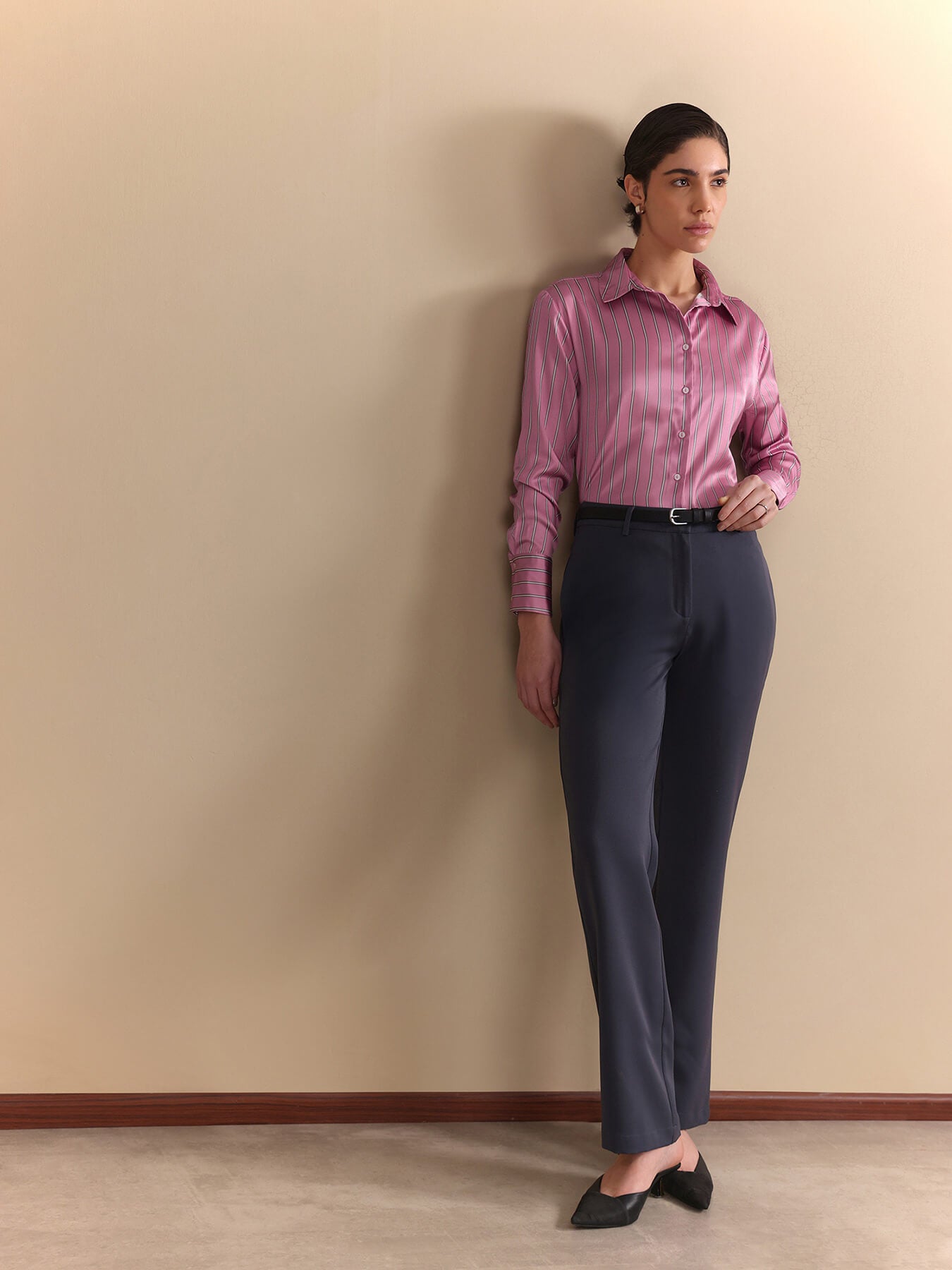 Satin Striped Shirt - Pink