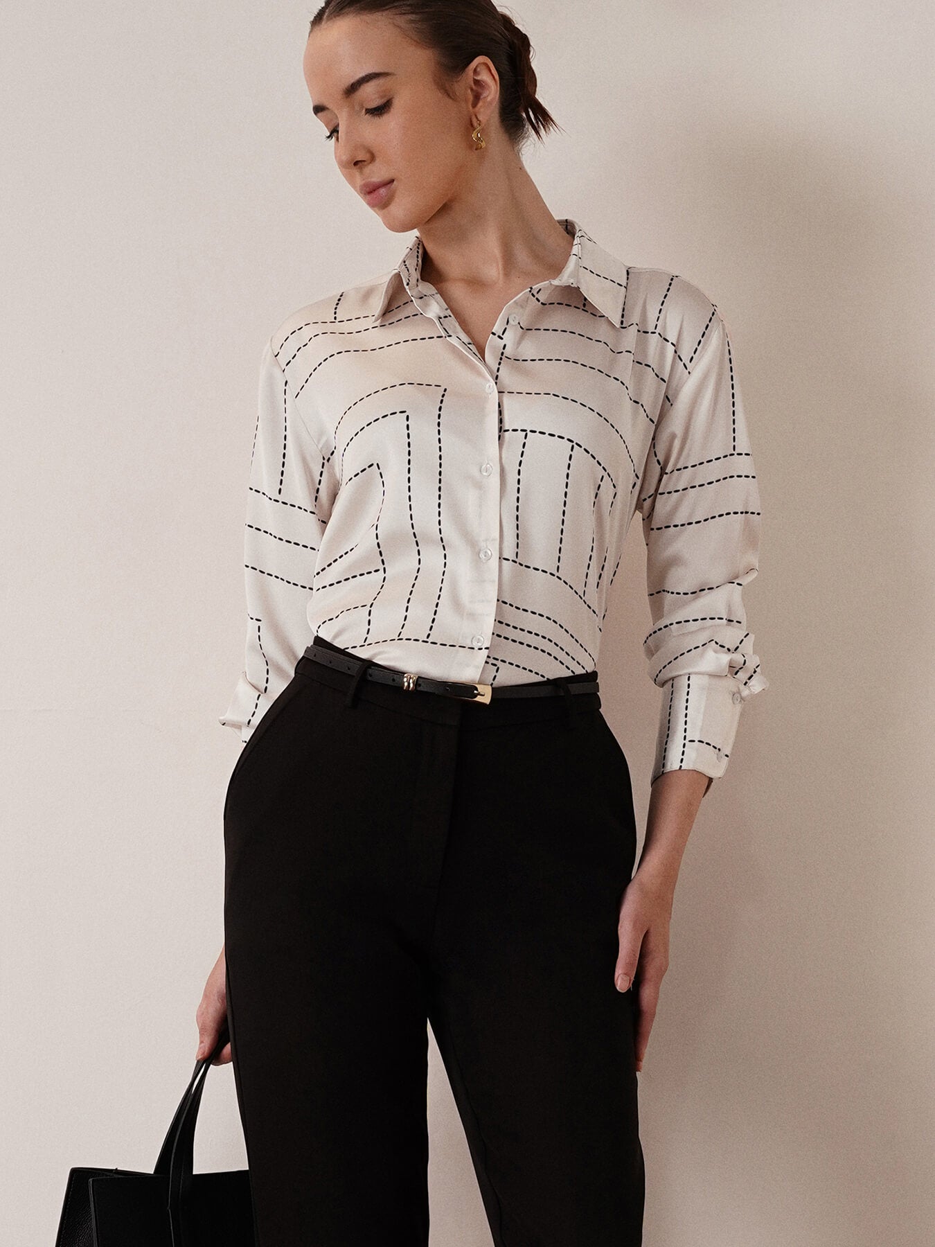 Satin Dot Print Shirt - Off White