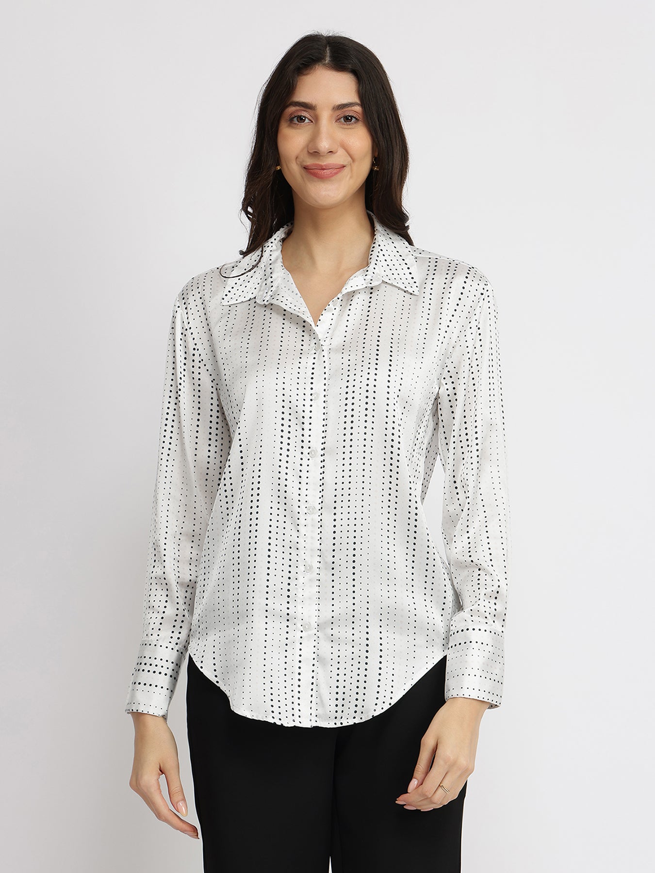 Satin Polka Dot Shirt - White