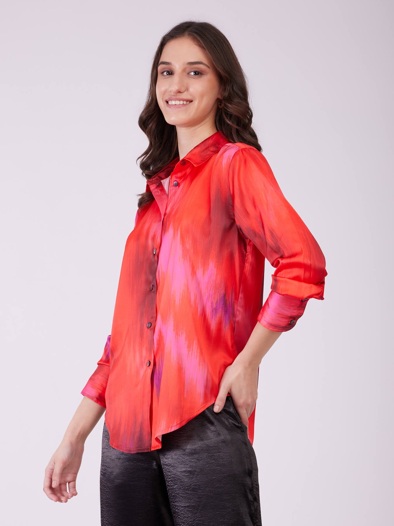 Satin Ombre Shirt - Pink And Red