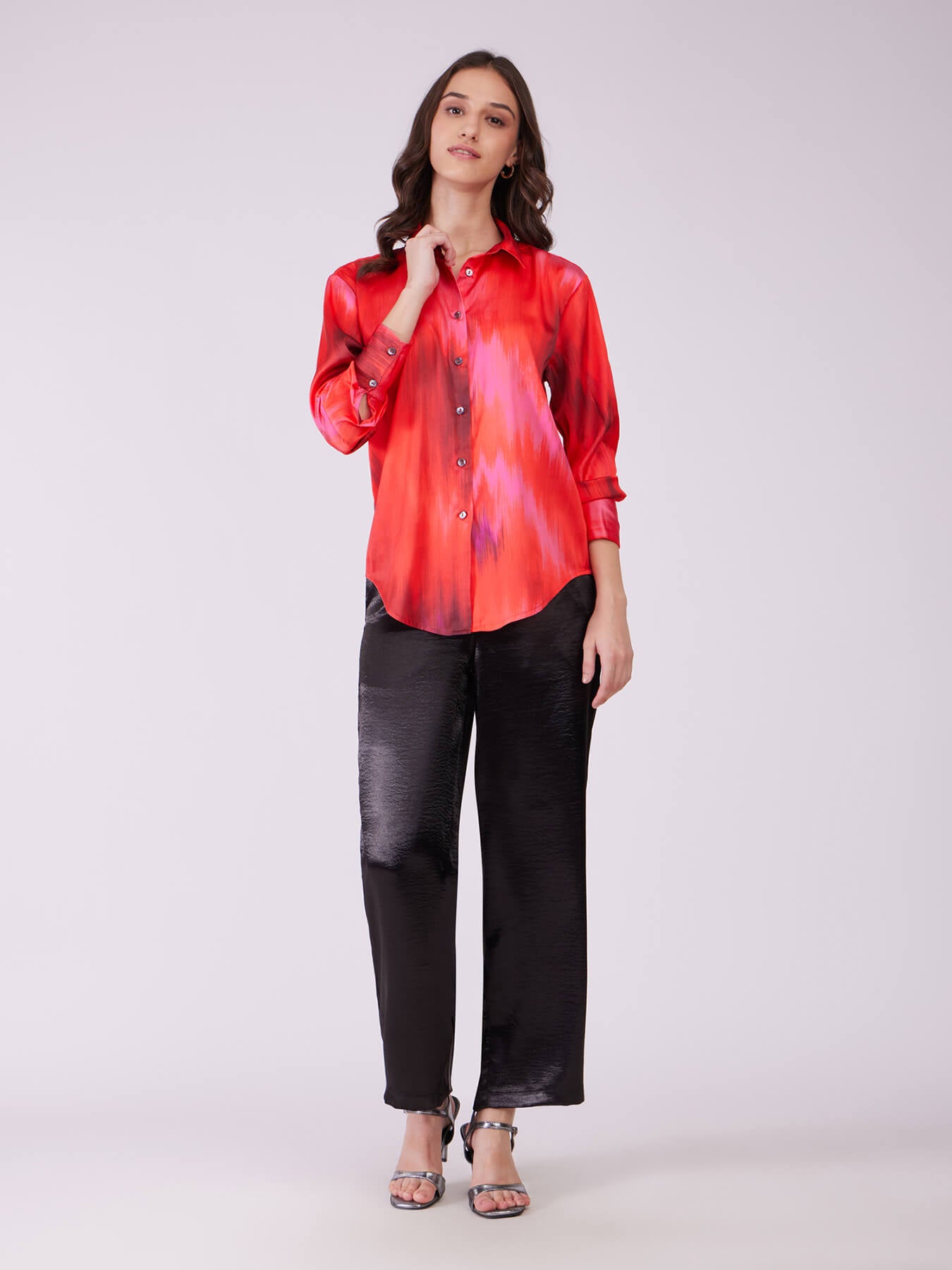 Satin Ombre Shirt - Pink And Red
