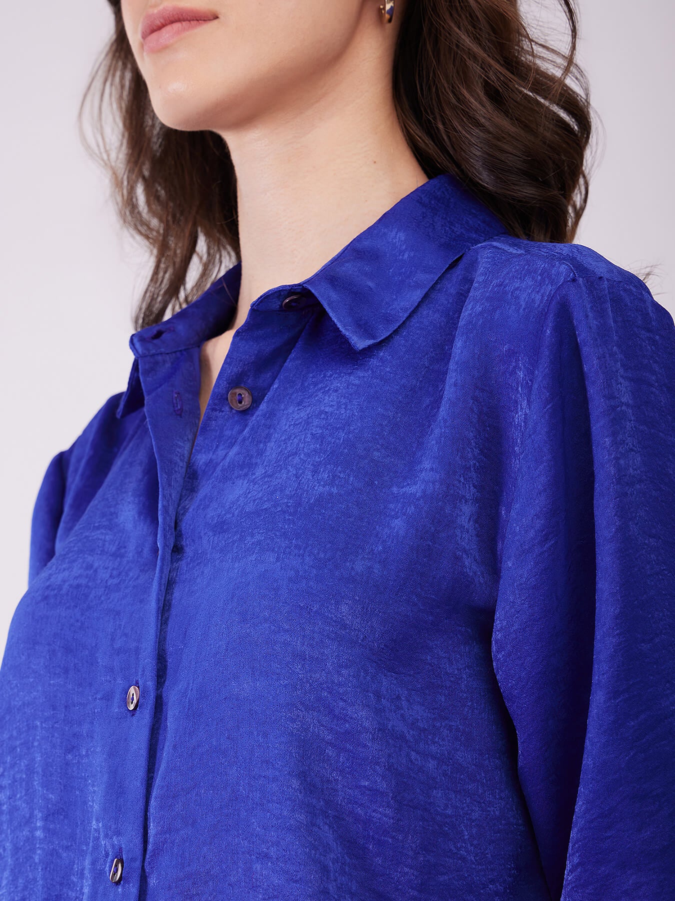 Satin Collared Neck Shirt - Royal Blue