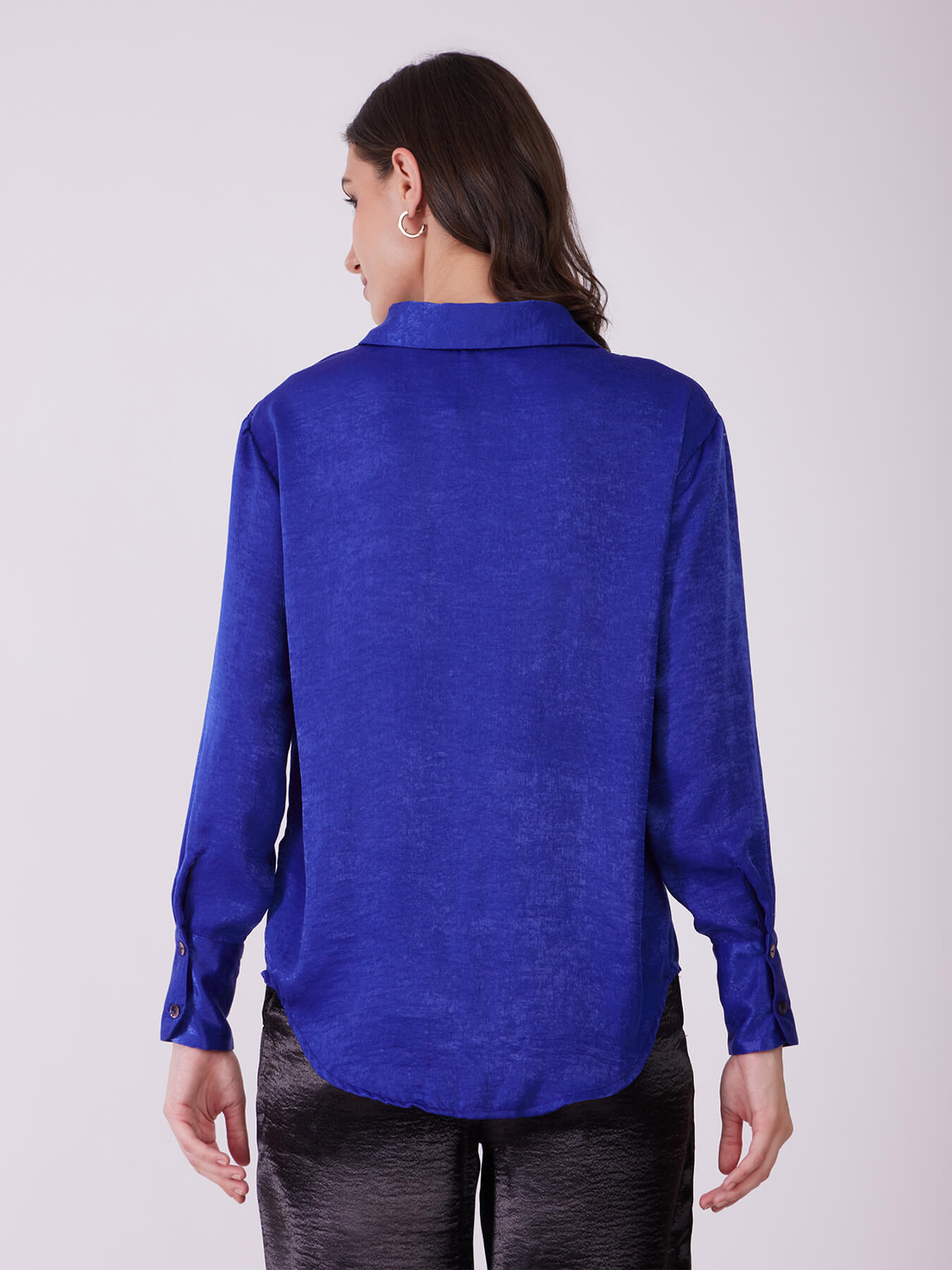 Satin Collared Neck Shirt - Royal Blue