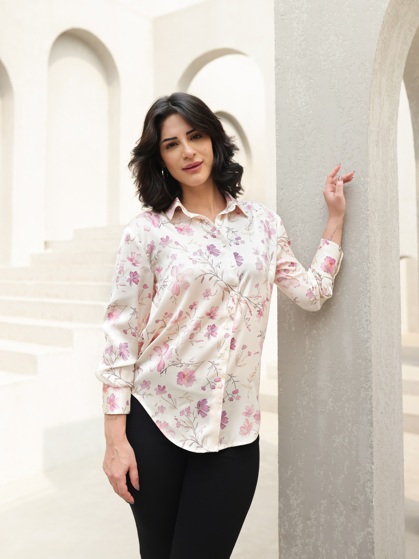 Satin Floral Shirt - Pink