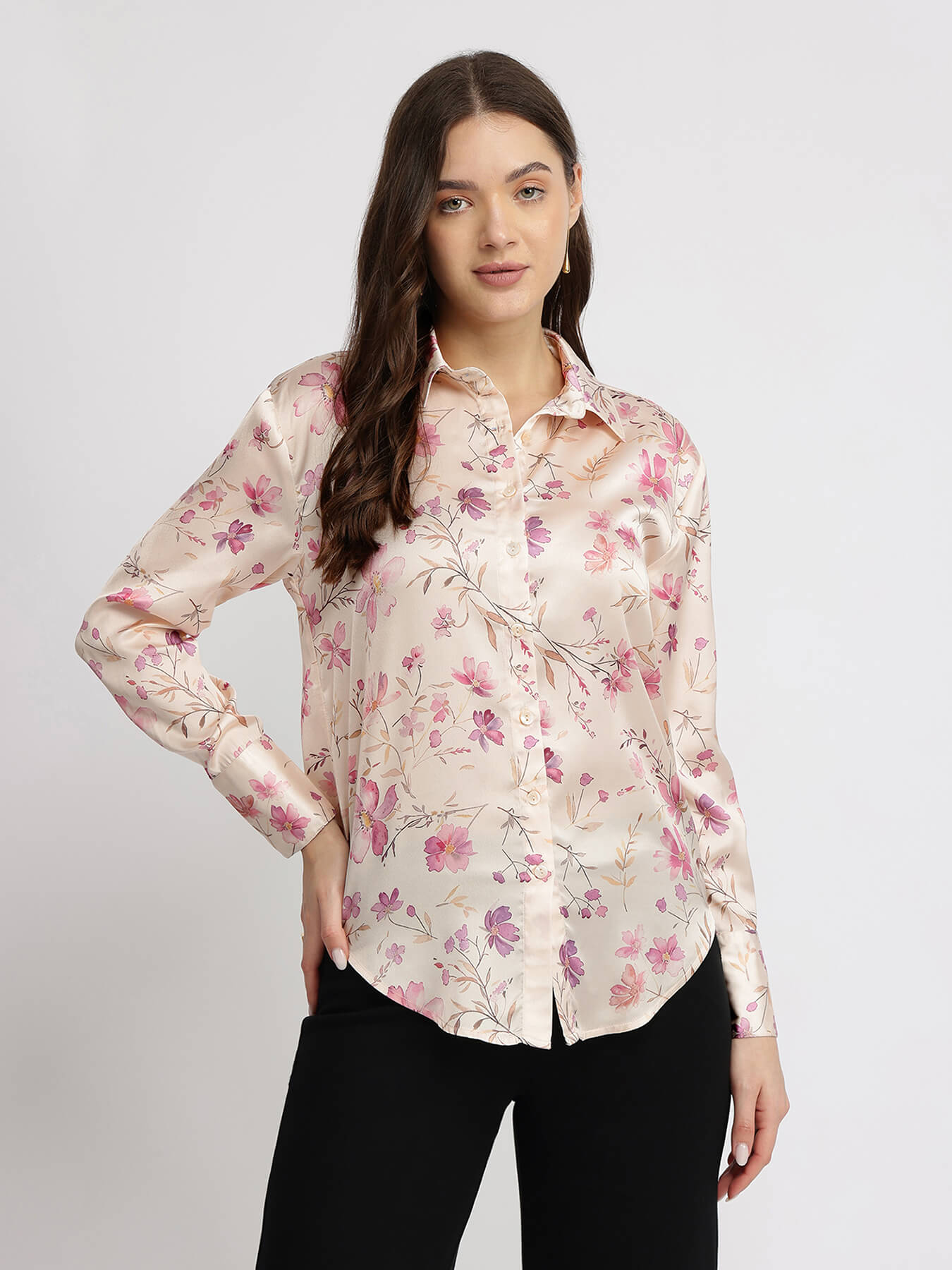 Satin Floral Shirt - Pink