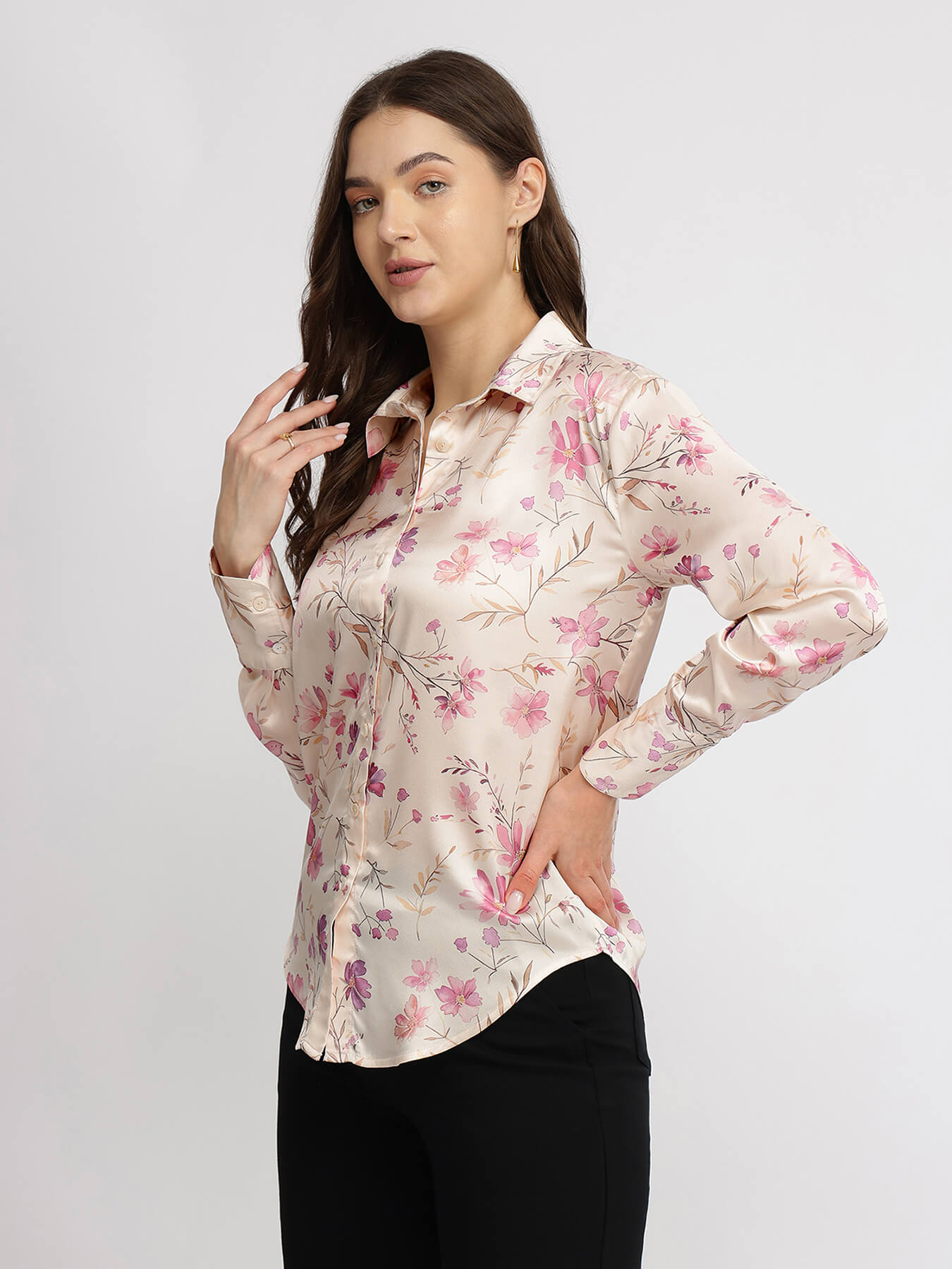 Satin Floral Shirt - Pink