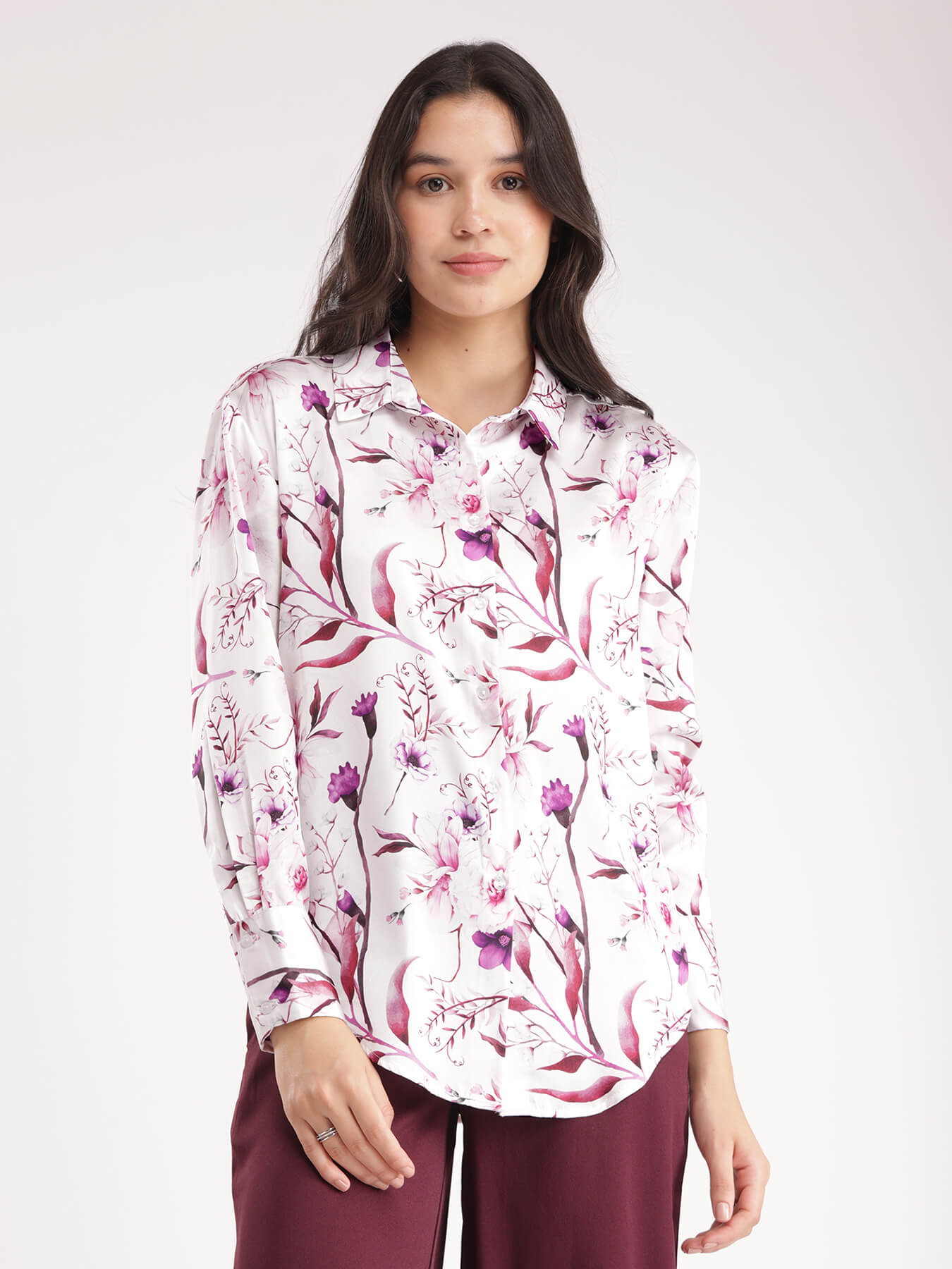 Satin Floral Shirt - White
