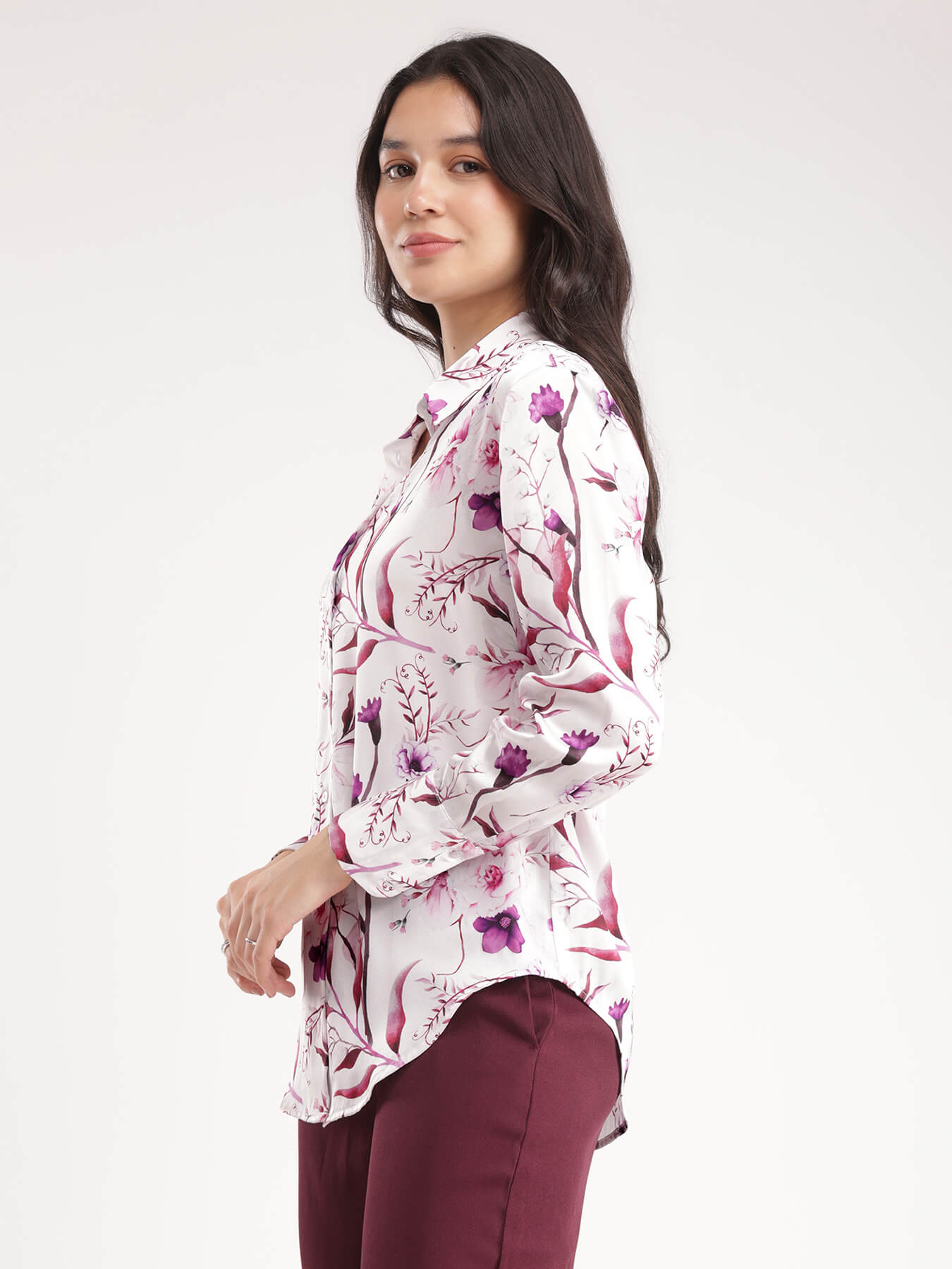 Satin Floral Shirt - White