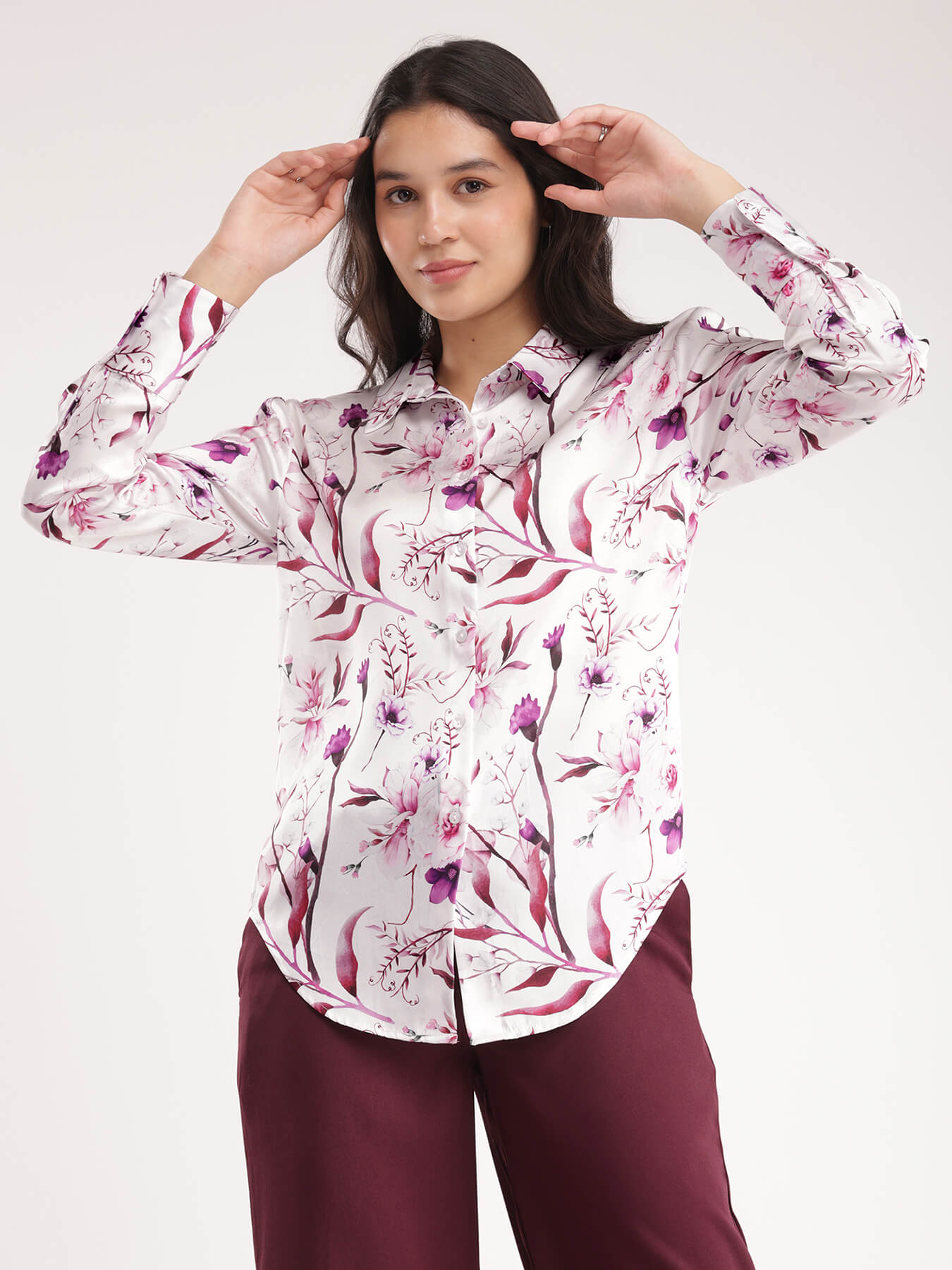 Satin Floral Shirt - White