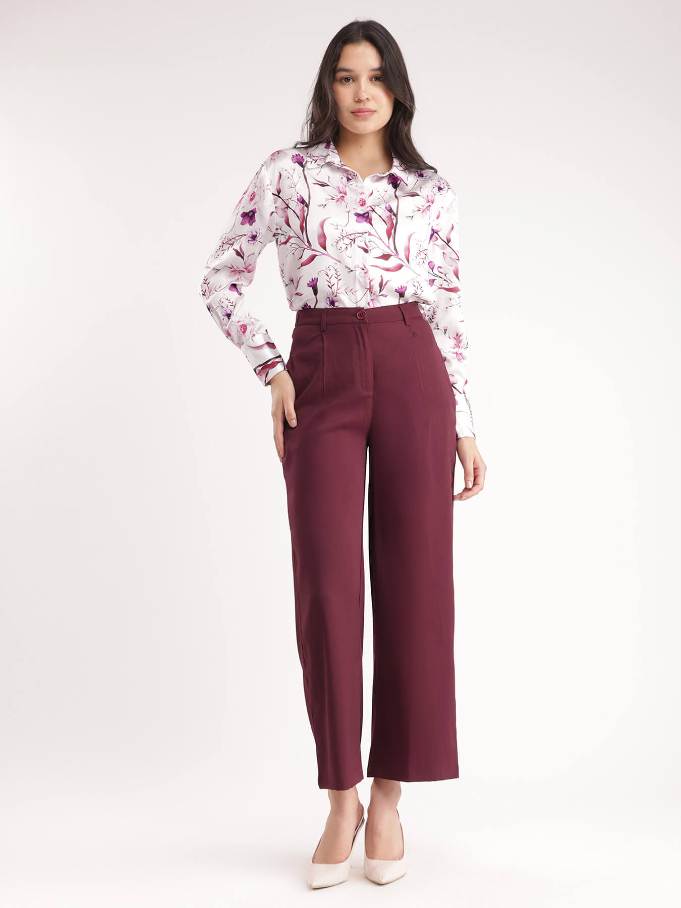 Satin Floral Shirt - White