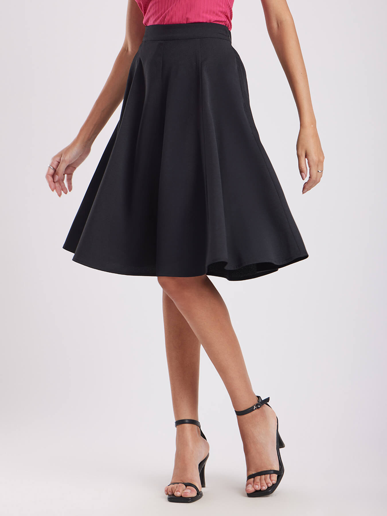 Flared Skort With Panel Detail - Black